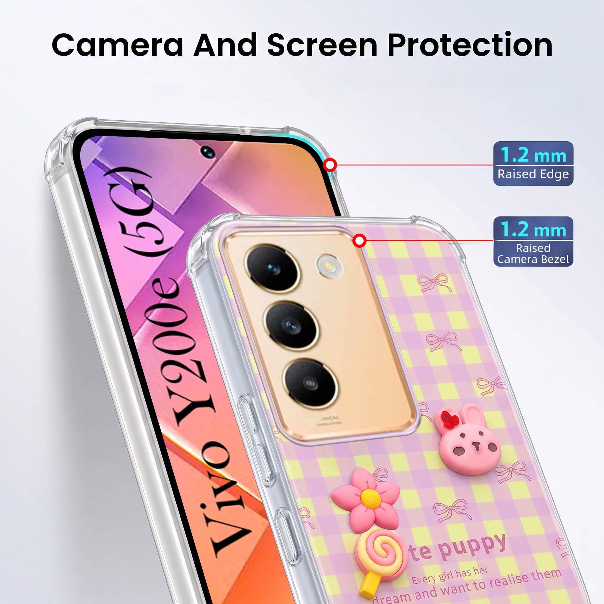 For Vivo Y200e Back Cover Case (3D Cute Cartoons | Hard Back Side Soft | Matte Premium Finish | HD Printing)