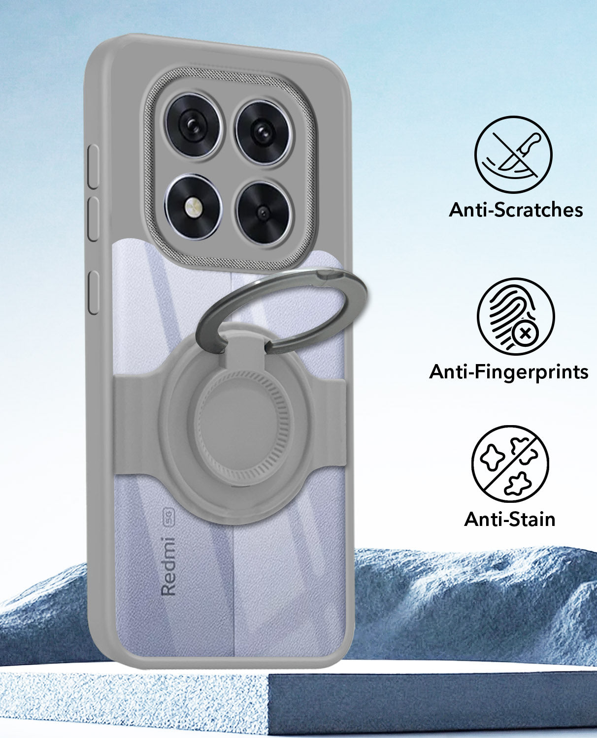 For Redmi Note 14 Pro Back Cover Case with stand (Built-in Ring Holder Kickstand | Lifetime Anti Yellow | Camera Protection)