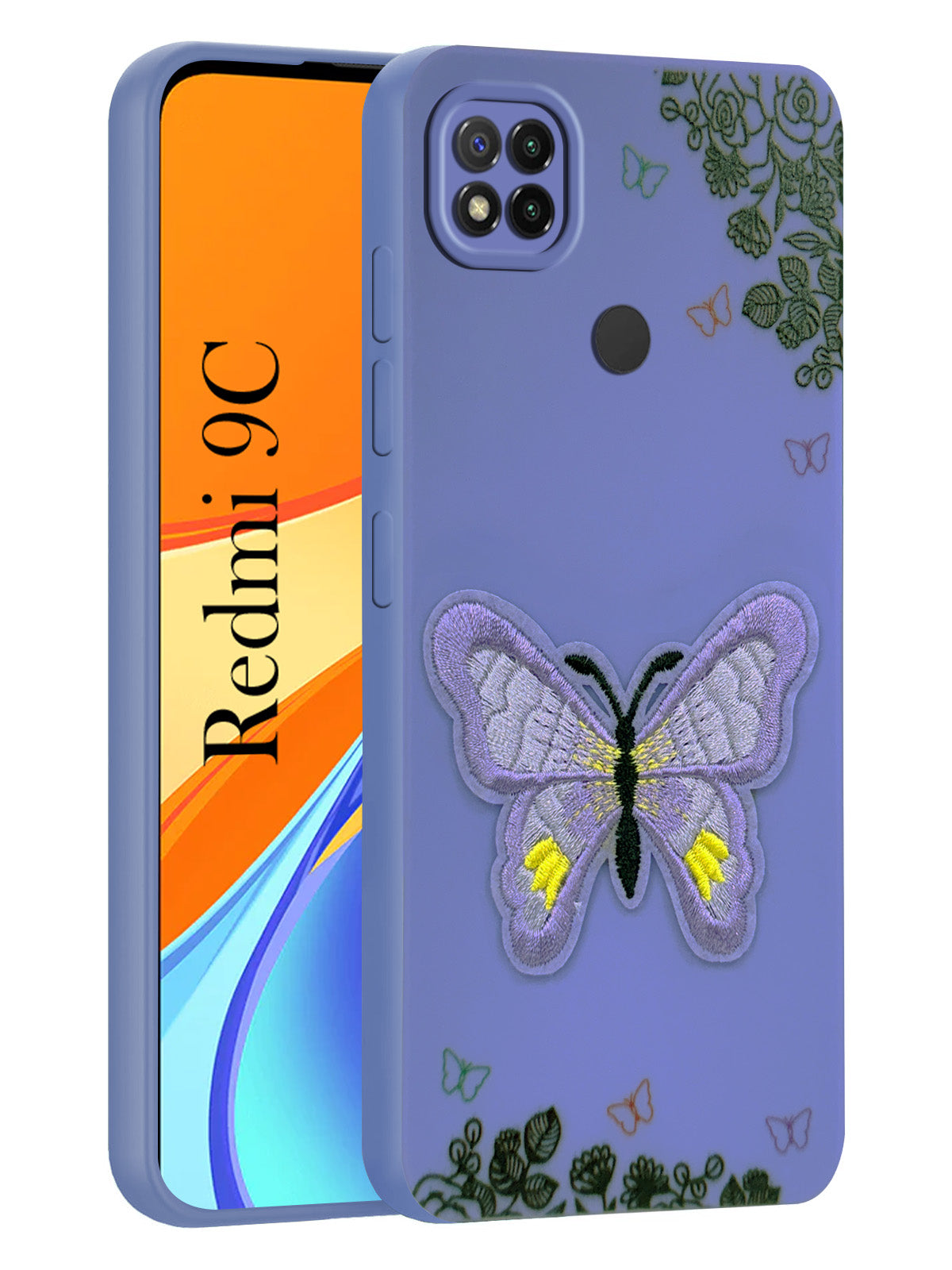 For Redmi 9C Back Cover Case (Soft Butterfly Embroidery | Women Teen Girls | Camera Protection| Matte Silicone)