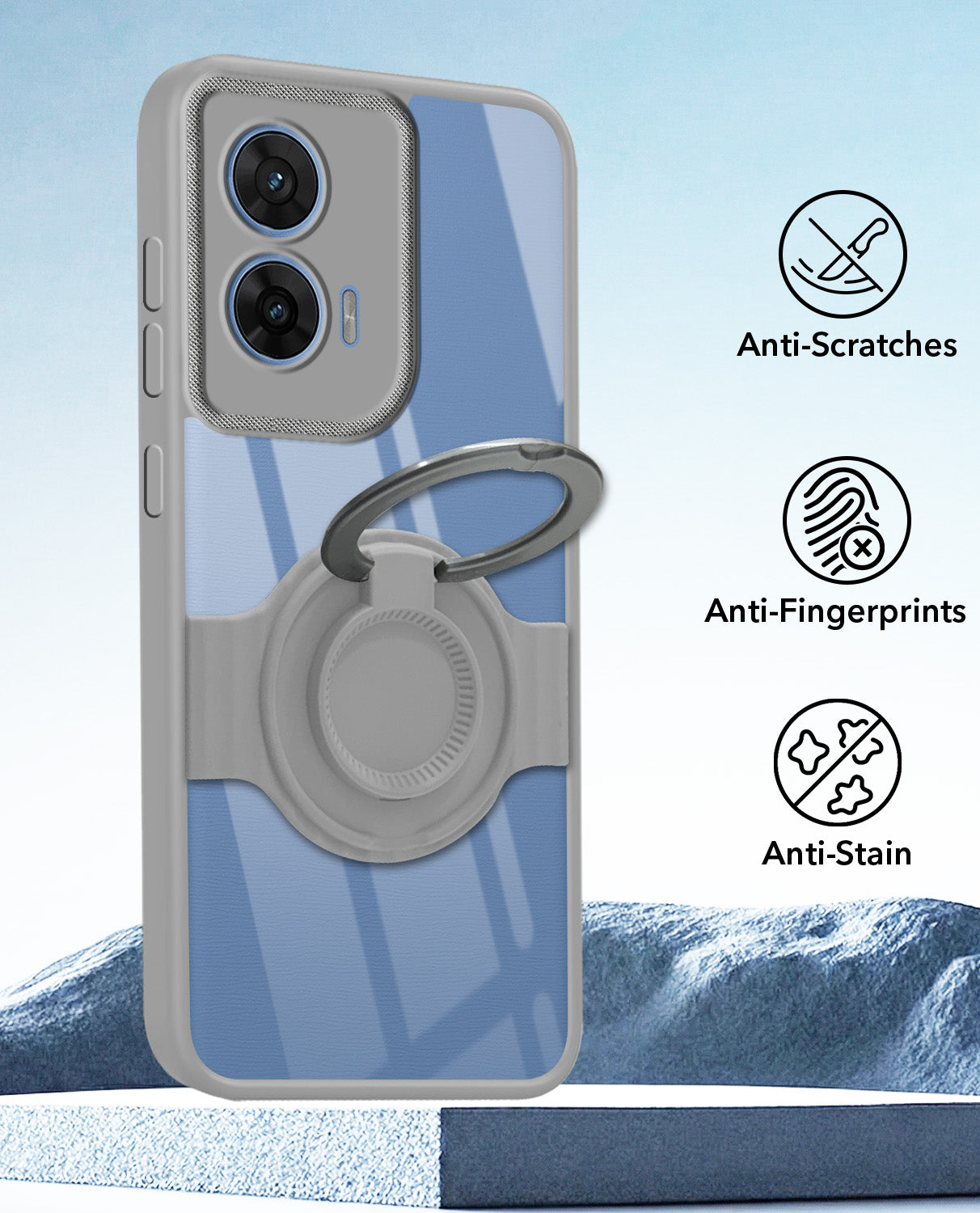 For Motorola Moto G96 Back Cover Case with stand (Built-in Ring Holder Kickstand | Lifetime Anti Yellow | Camera Protection)