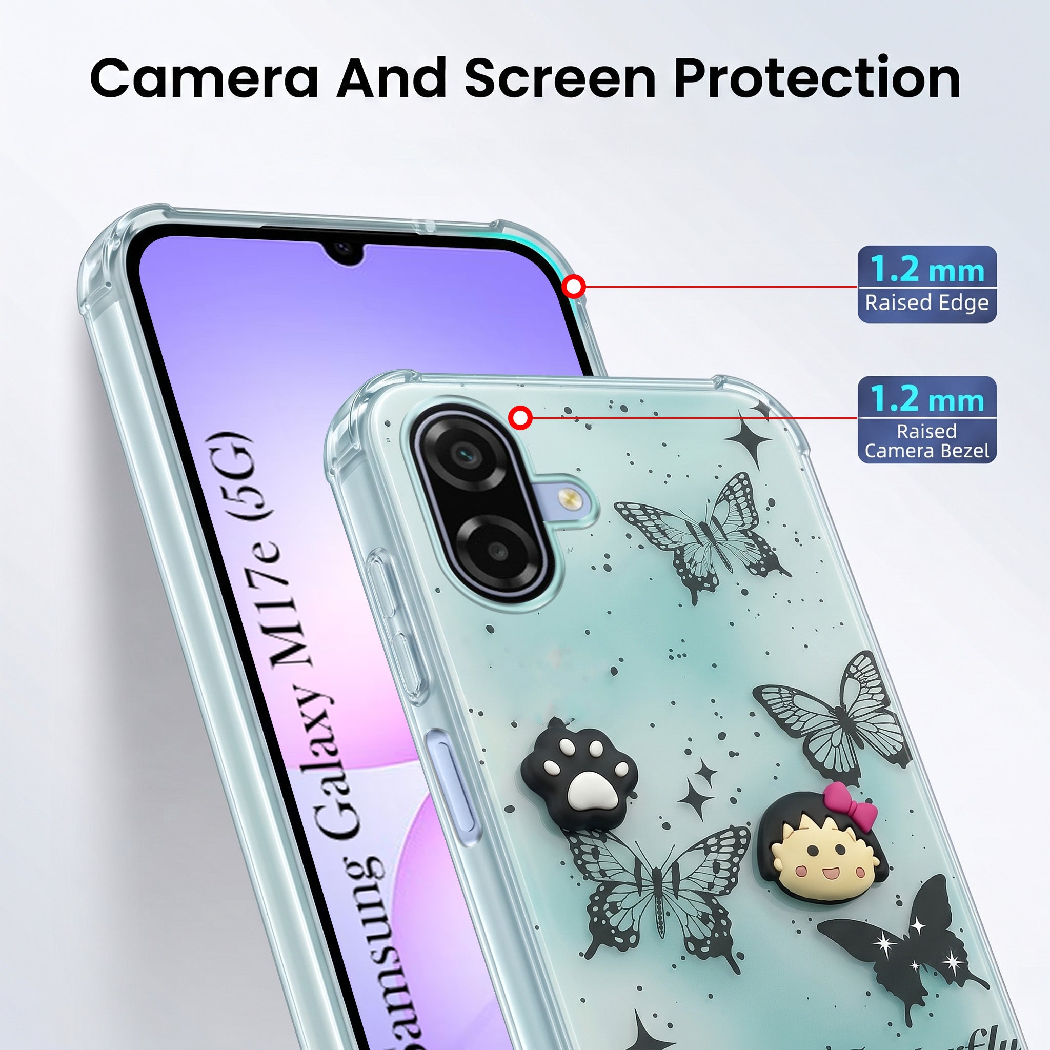 For Samsung Galaxy M17e Back Cover Case (3D Cute Cartoons | Hard Back Side Soft | Matte Premium Finish | HD Printing)
