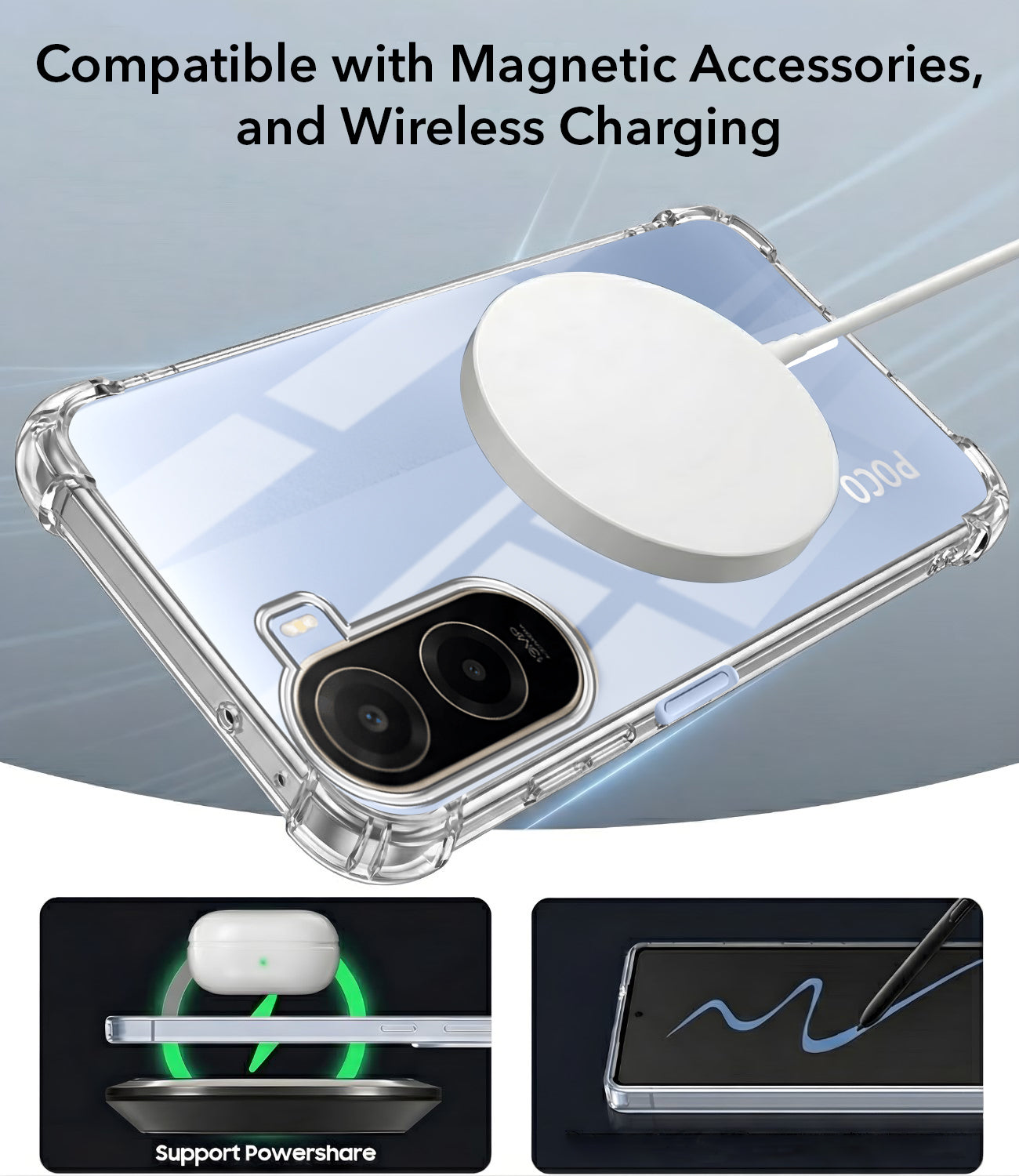 For Poco C81 5G Back Cover Shockproof Crystal-Clear (Magsafe Wireless Support | Drop & Camera Protection | Hard Polycarbonate)