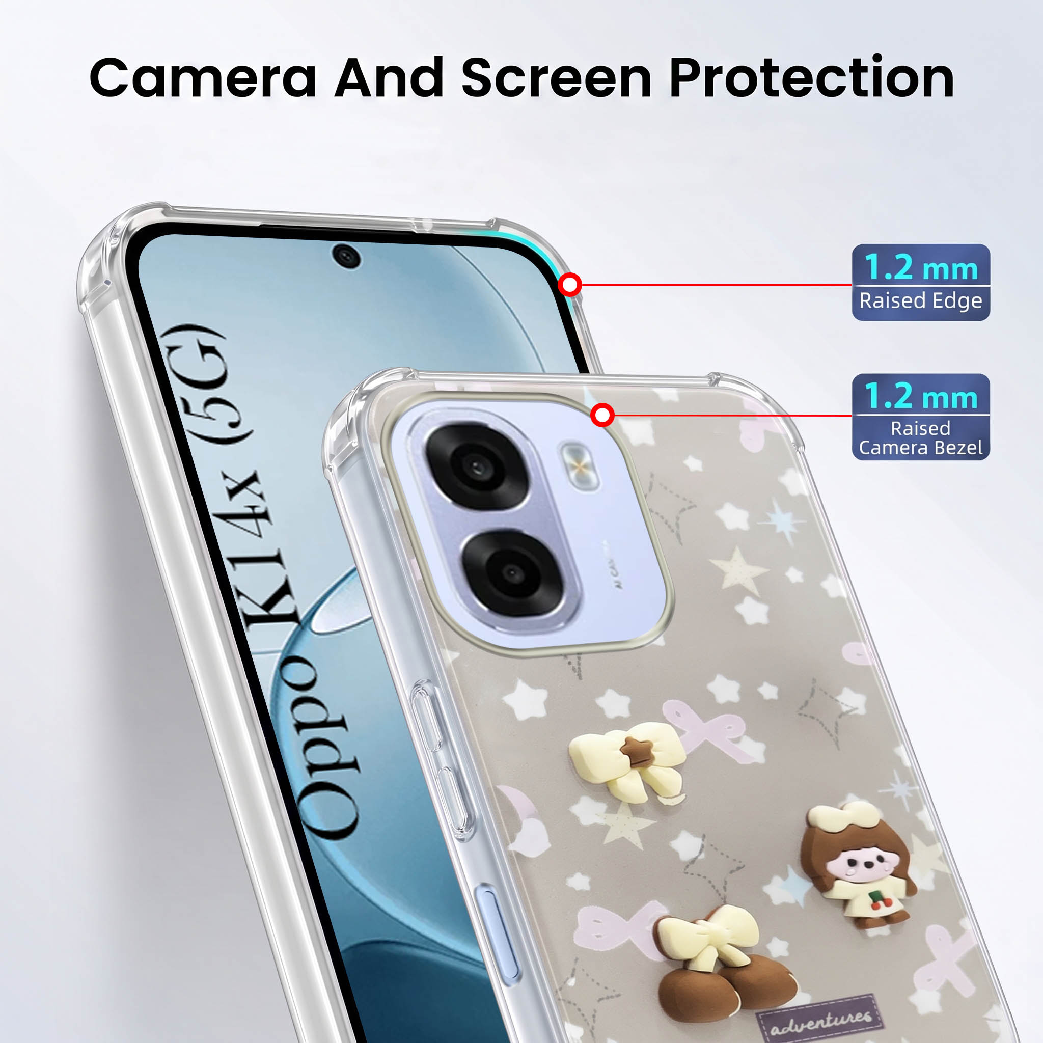 For Oppo K14x 5G Back Cover Case (3D Cute Cartoons | Hard Back Side Soft | Matte Premium Finish | HD Printing)