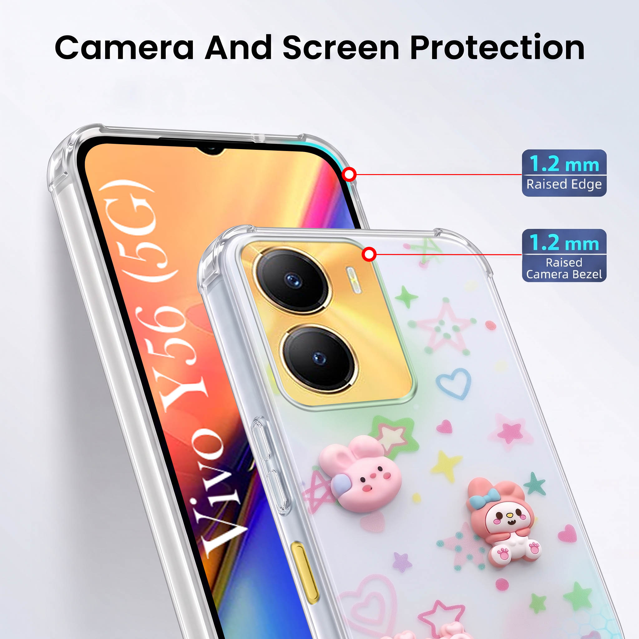 For Vivo Y56 5G Back Cover Case (3D Cute Cartoons | Hard Back Side Soft | Matte Premium Finish | HD Printing)