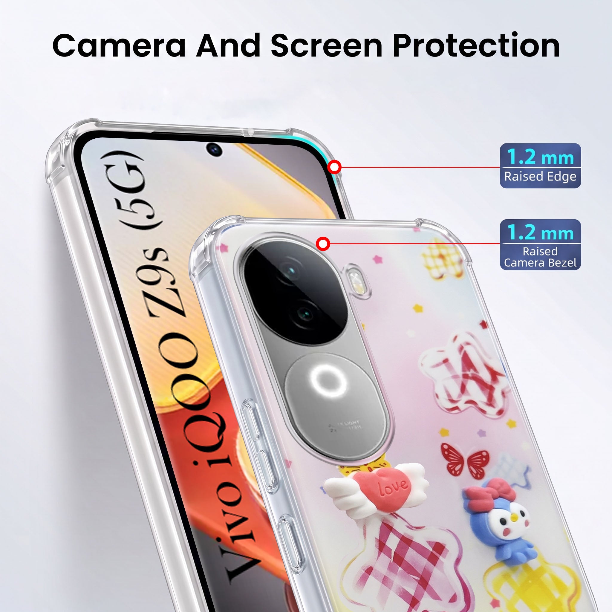 For Vivo iQOO Z9s Back Cover Case (3D Cute Cartoons | Hard Back Side Soft | Matte Premium Finish | HD Printing)
