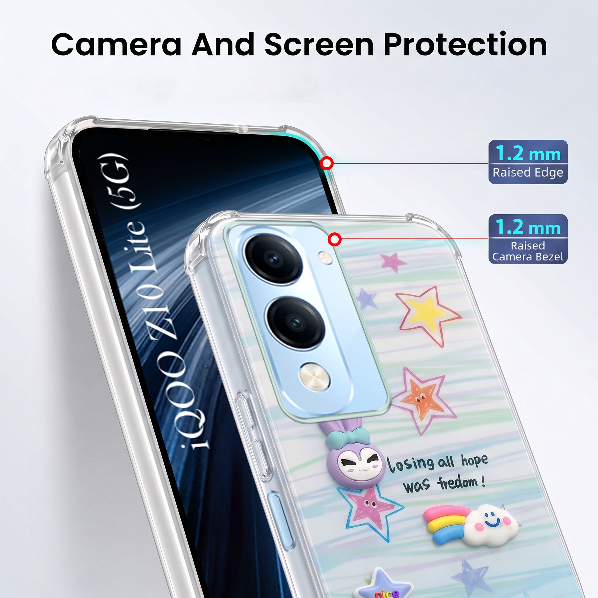 For Vivo iQOO Z10 Lite Back Cover Case (3D Cute Cartoons | Hard Back Side Soft | Matte Premium Finish | HD Printing)