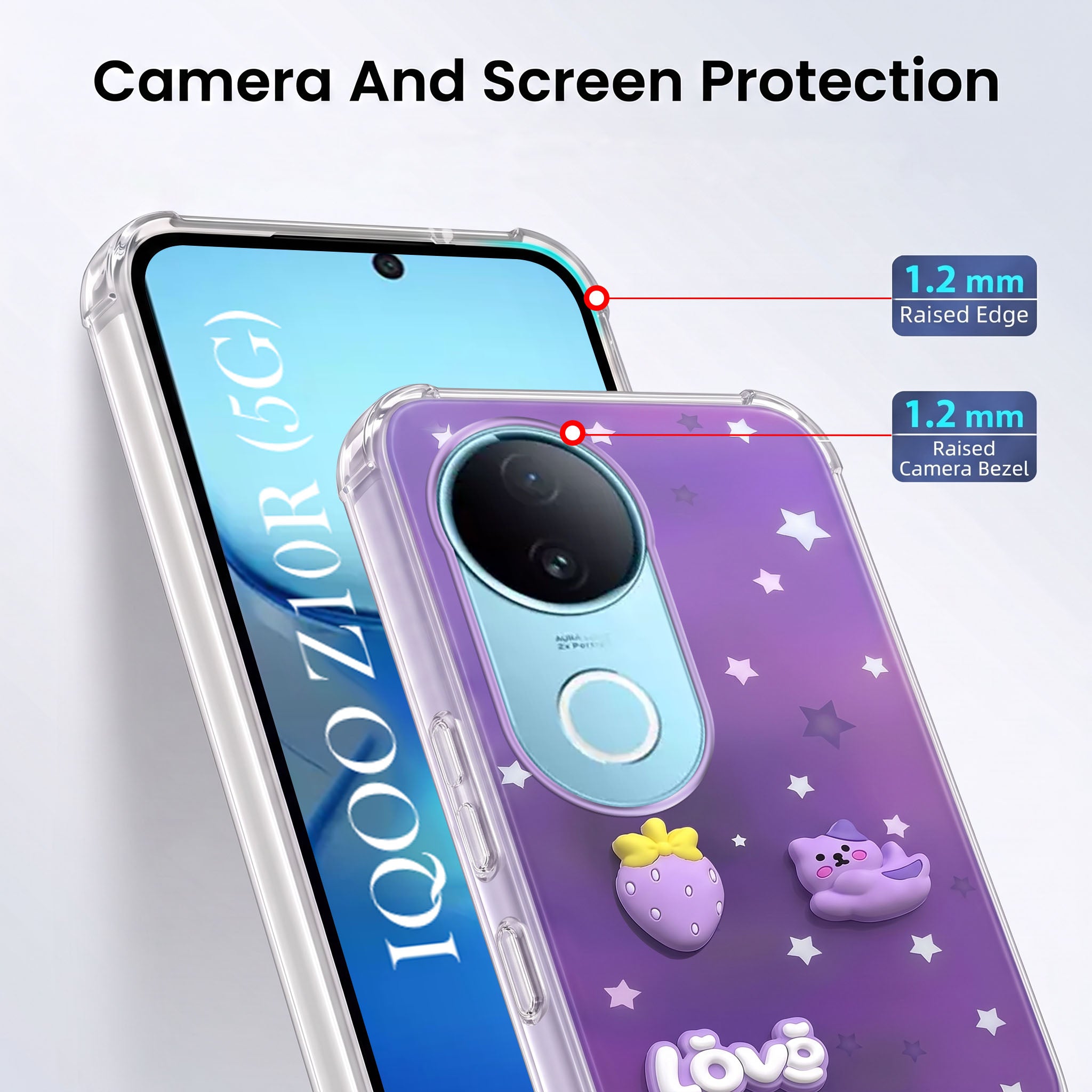 For Vivo iQOO Z10R Back Cover Case (3D Cute Cartoons | Hard Back Side Soft | Matte Premium Finish | HD Printing)