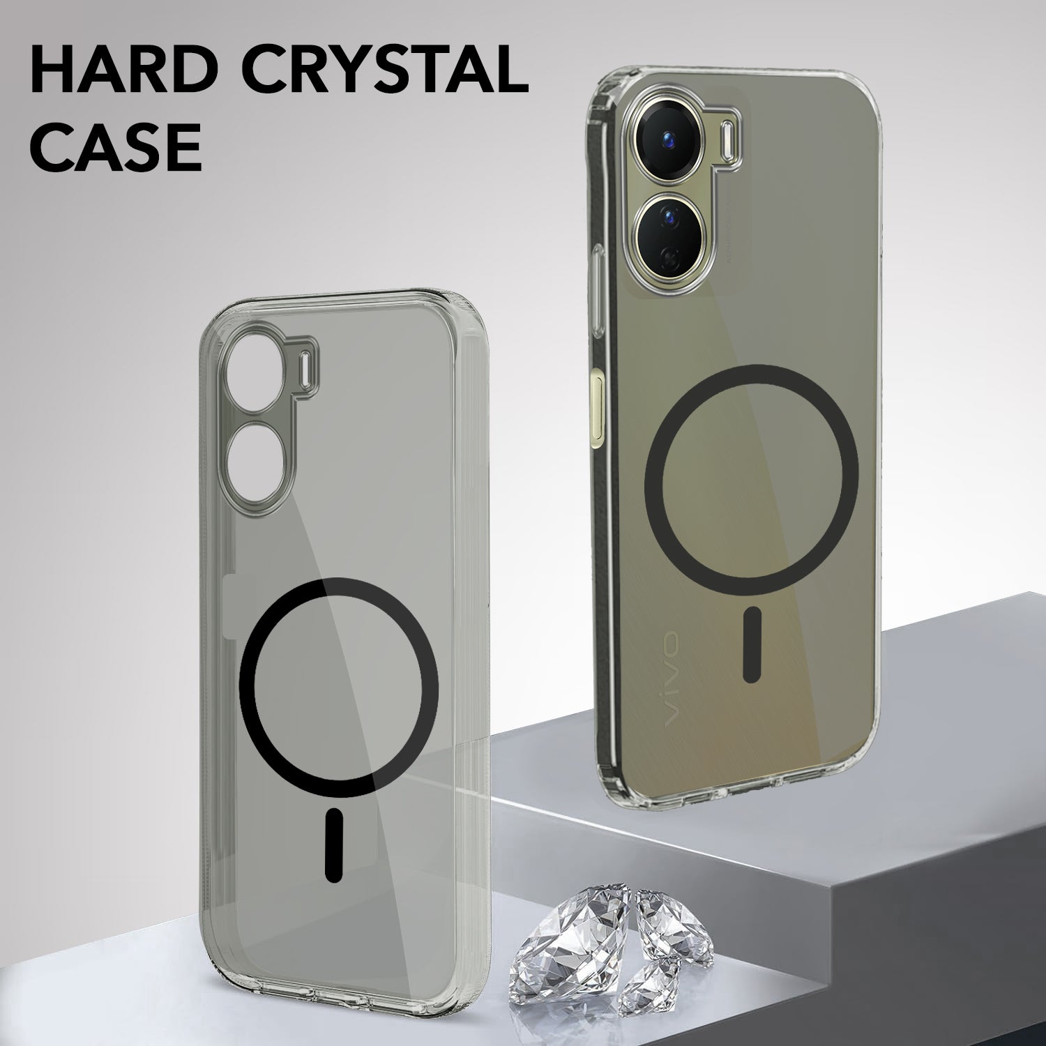 For Vivo Y16 Back Cover Case Lifetime Anti-Yellow MagSafe Compatible Clear (Sleek Hard Crystal | Shockproof and Camera Protection)