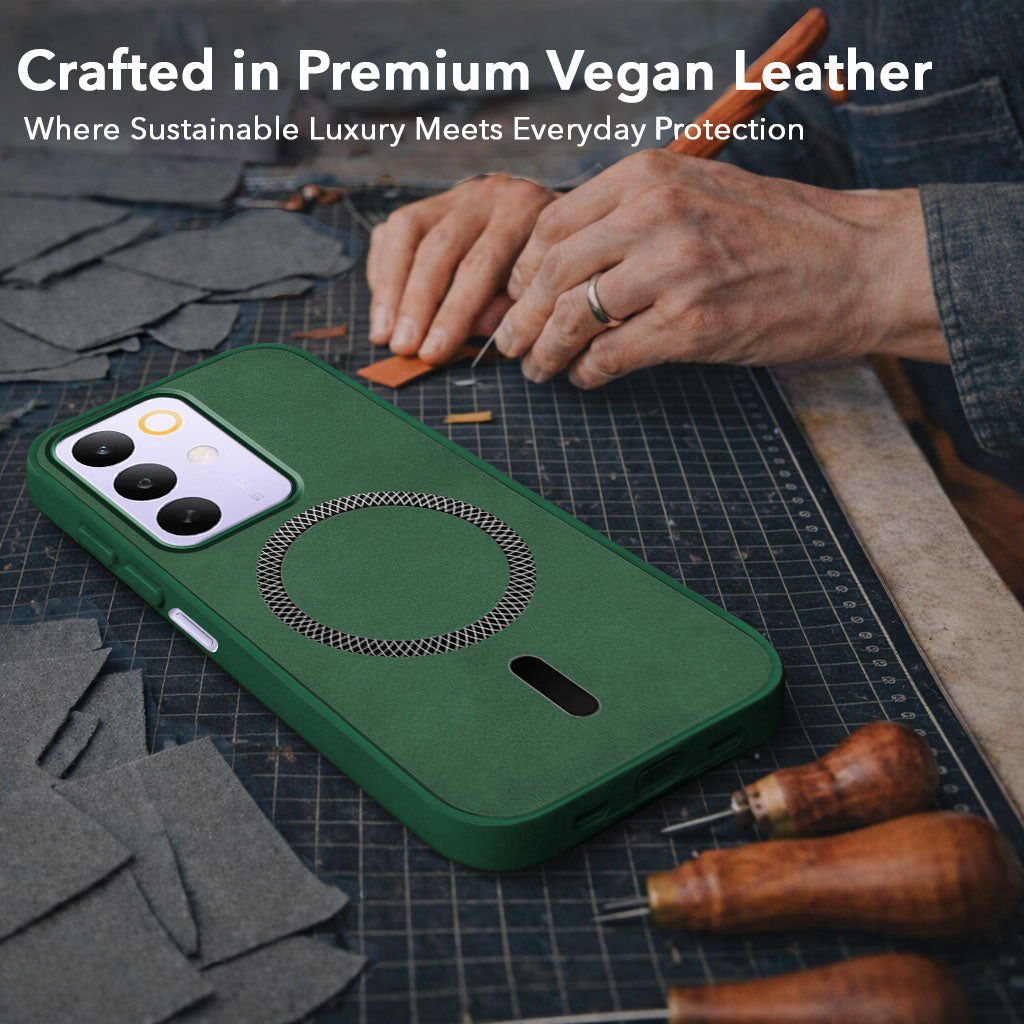 For Realme C85 5G | Realme Narzo 90x Back Cover Case Leather Finish (MagSafe Compatible Wireless Charging | Soft Touch | Camera Bump Protection)
