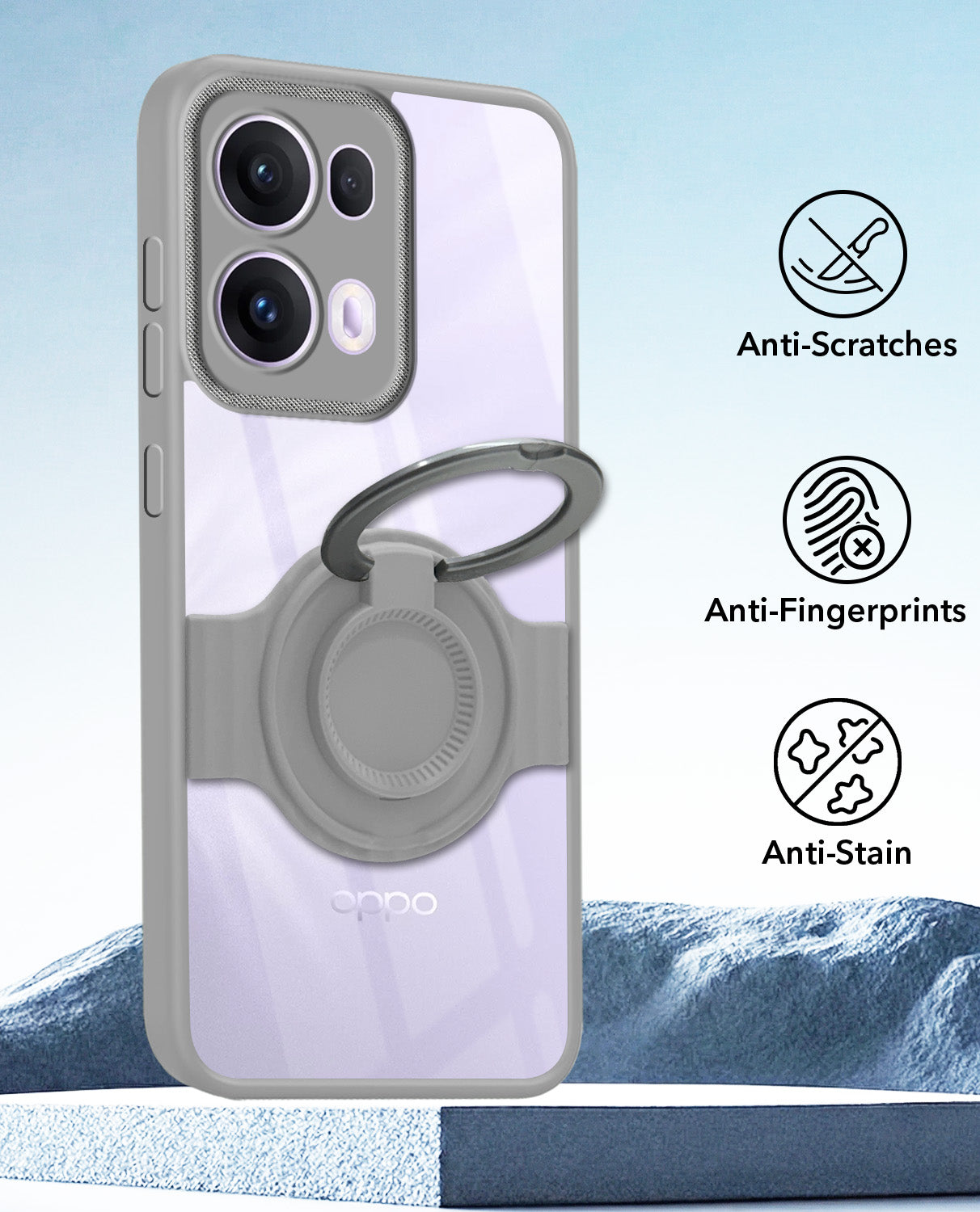 For Oppo Reno13 Pro 5G | Oppo Reno 13 Pro 5G Back Cover Case with stand (Built-in Ring Holder Kickstand | Lifetime Anti Yellow | Camera Protection)