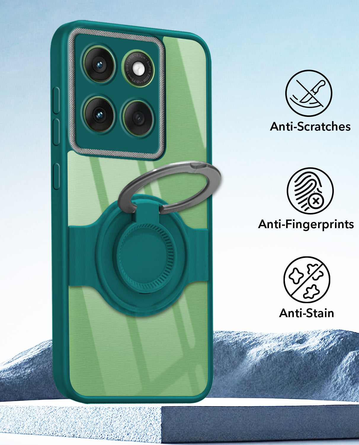 For Motorola Moto Edge 60 Back Cover Case with stand (Built-in Ring Holder Kickstand | Lifetime Anti Yellow | Camera Protection)