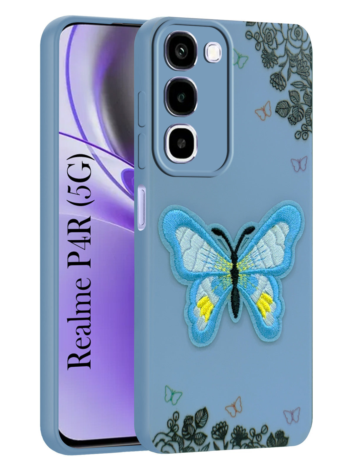 For Realme P4R 5G Back Cover Case (Soft Butterfly Embroidery | Women Teen Girls | Camera Protection| Matte Silicone)