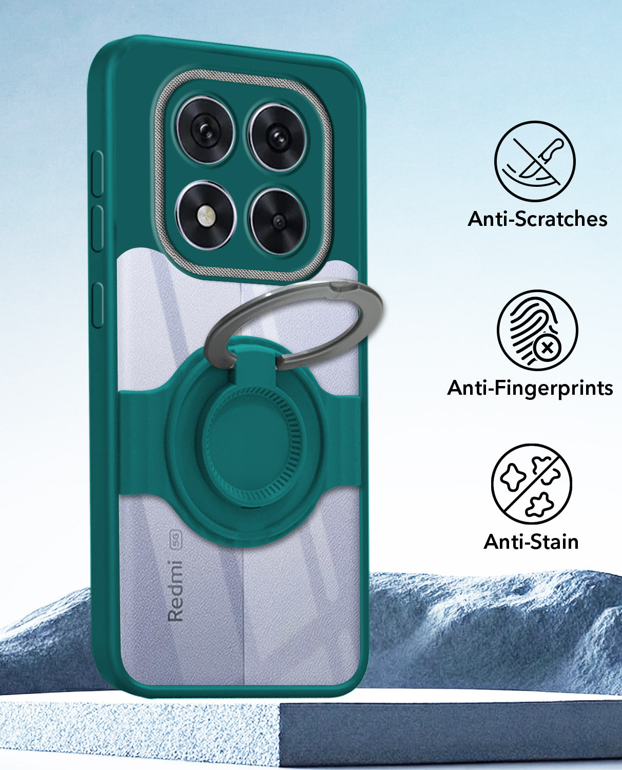 For Redmi Note 14 Pro Back Cover Case with stand (Built-in Ring Holder Kickstand | Lifetime Anti Yellow | Camera Protection)
