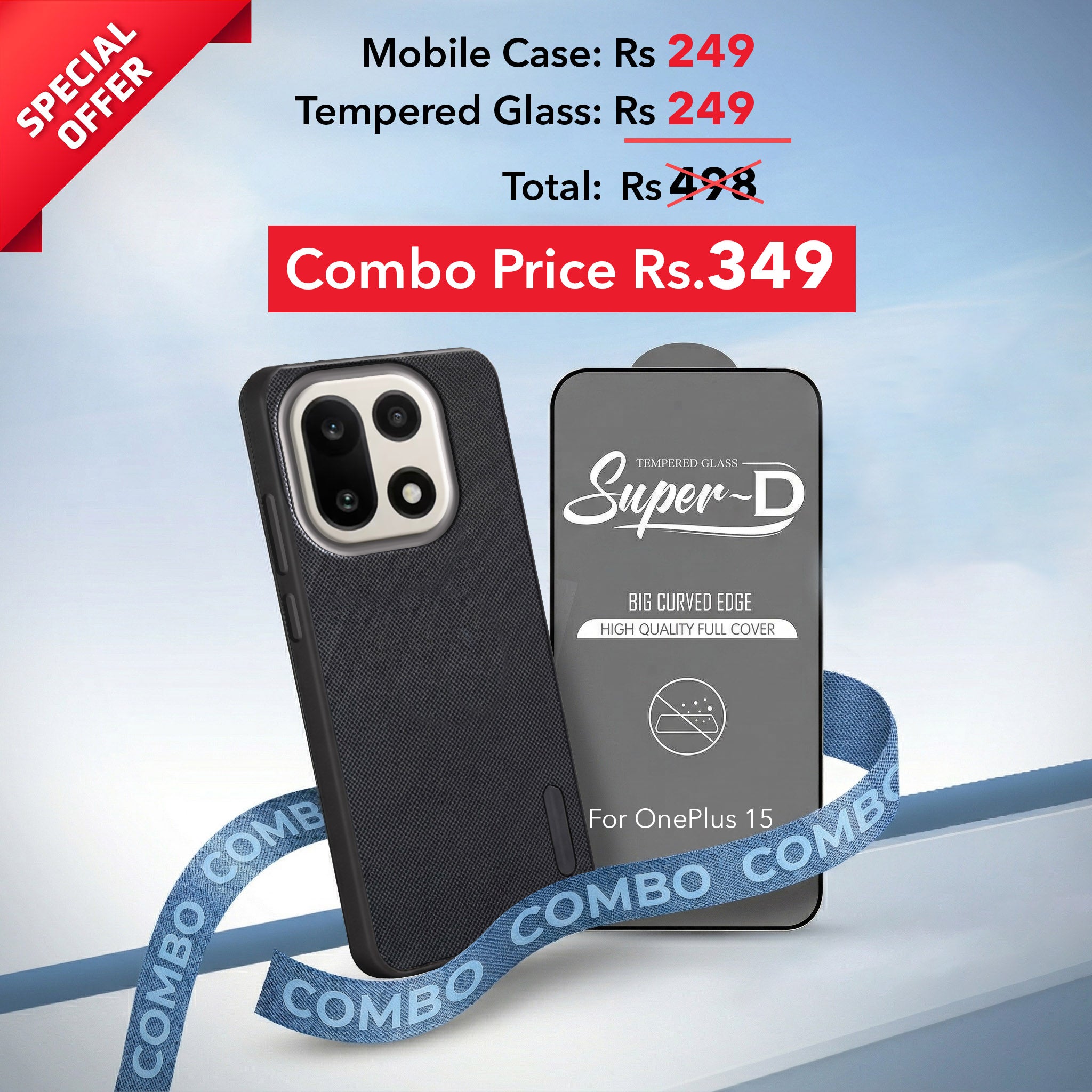 For OnePlus 15 5G Combo with Back Cover and 9H Tempered Glass (Textured Grip Design | Micro-Fiber Cloth Inside | Oleophobic Coating Screen Glass)