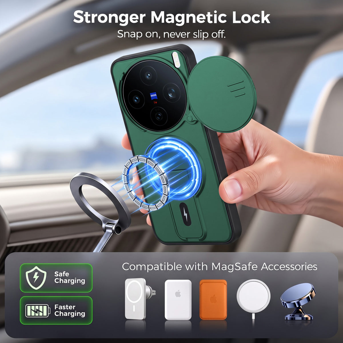 For Vivo X200T Back Case Cover Metallic (Hybrid Armor Kickstand | Sliding Shutter Camera Protection | MagSafe Compatible)