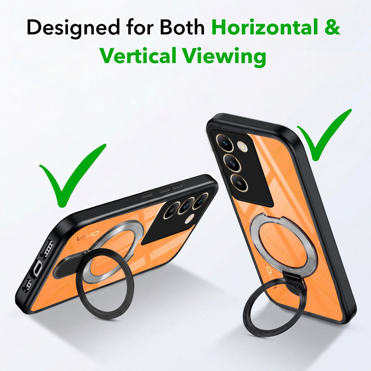 For Vivo Y200e Back Cover Case (Kick Stand Ring Holder | Life time Anti Yellow | Camera Protection)