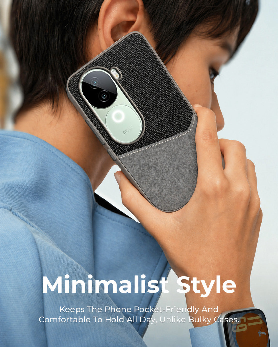 For Vivo iQOO Z9s Back Cover Case (Dual PU Leather Stitch | Professional Minimalist | Soft and Flexible)