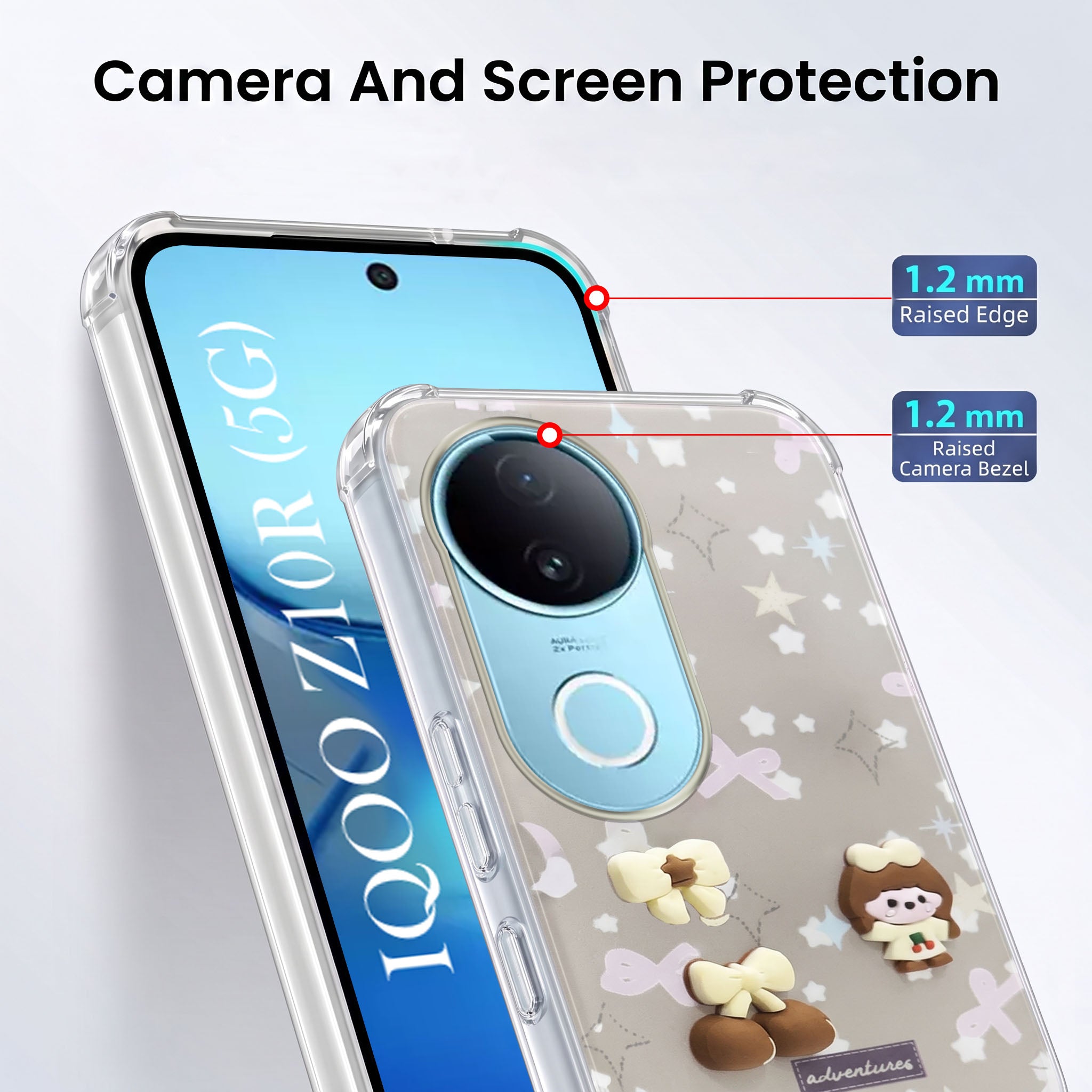 For Vivo iQOO Z10R Back Cover Case (3D Cute Cartoons | Hard Back Side Soft | Matte Premium Finish | HD Printing)