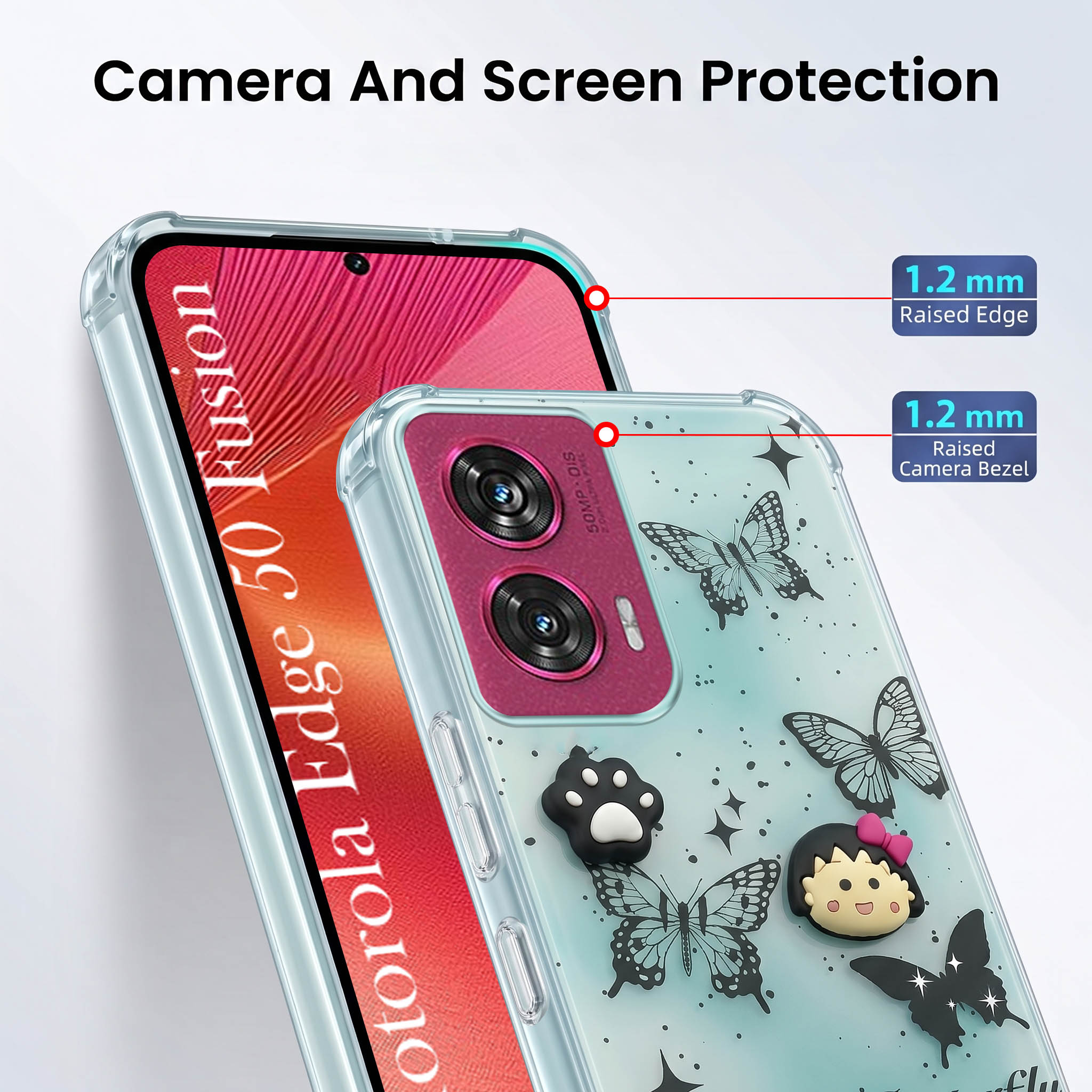 For Motorola Moto Edge 50 Fusion Back Cover Case (3D Cute Cartoons | Hard Back Side Soft | Matte Premium Finish | HD Printing)