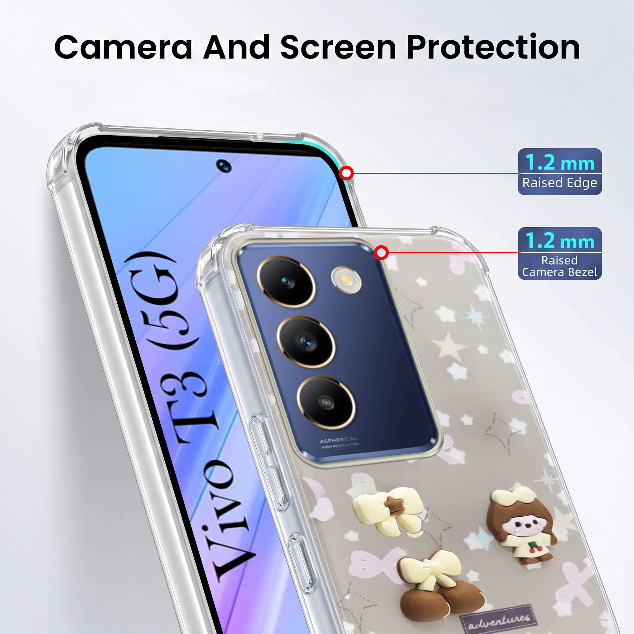 For Vivo T3 5G Back Cover Case (3D Cute Cartoons | Hard Back Side Soft | Matte Premium Finish | HD Printing)
