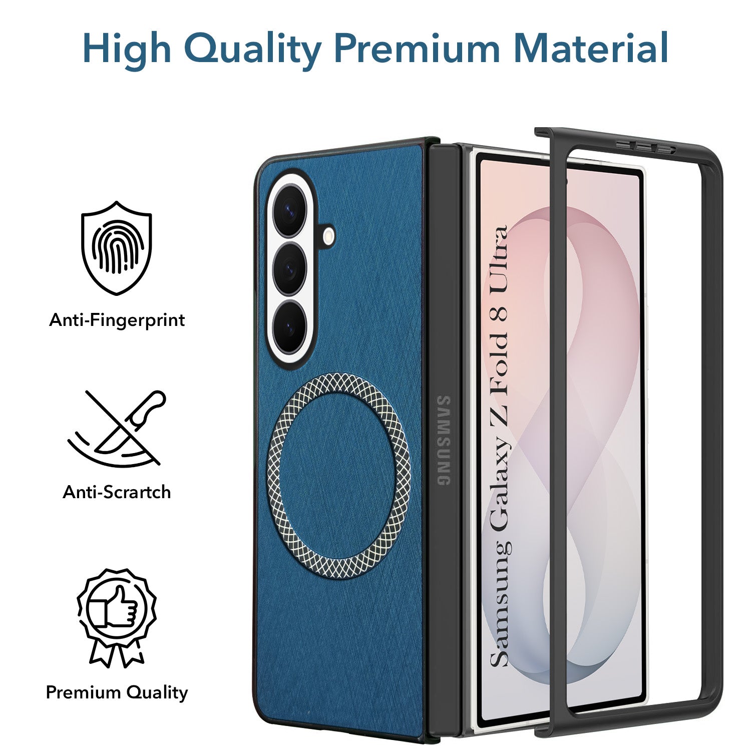 For Samsung Galaxy Z Fold 8 Ultra Back Cover Case Leather Finish (MagSafe Wireless Charging Compatible | Sleek and Professional)