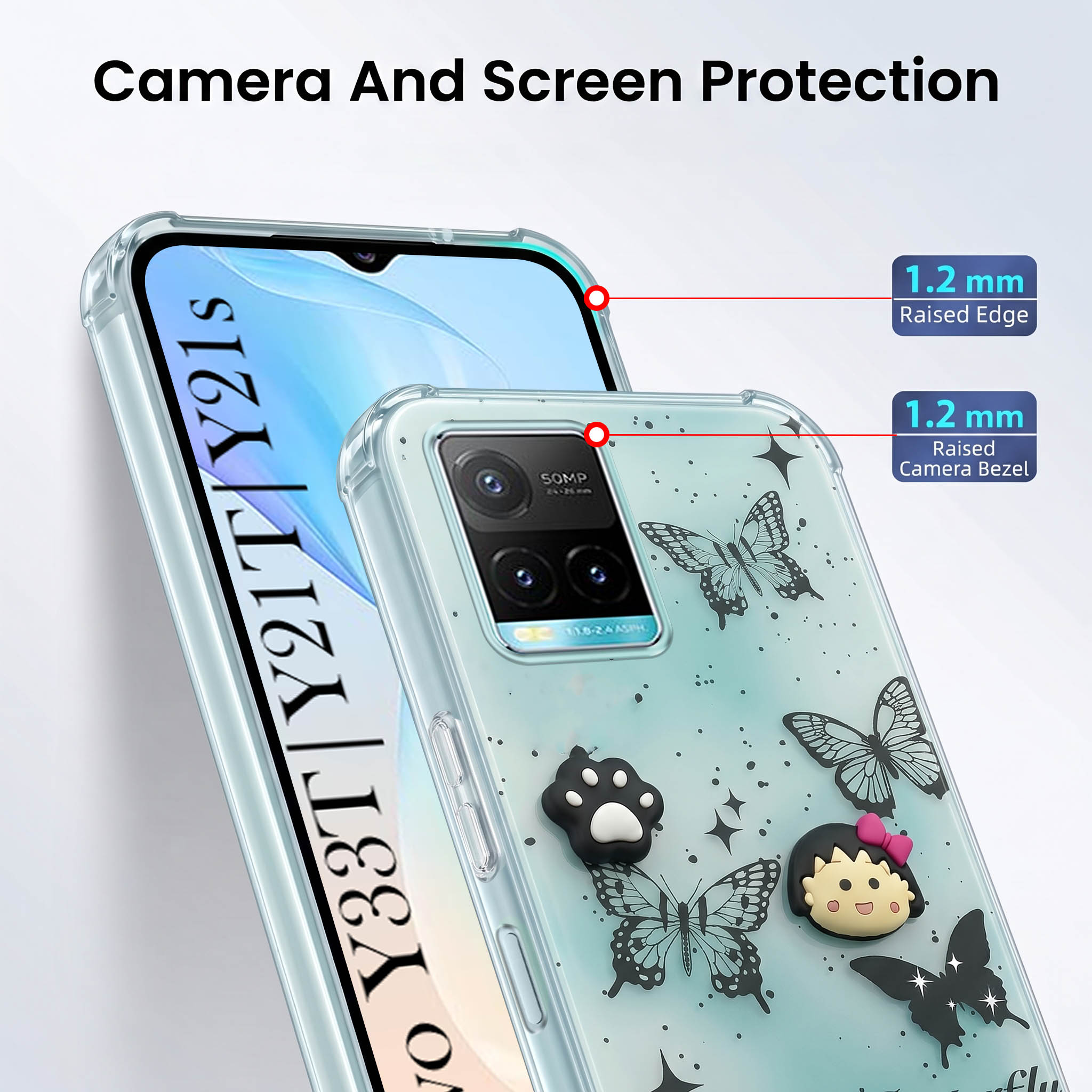 For Vivo Y33T | Vivo Y21T | Vivo Y21s Back Cover Case (3D Cute Cartoons | Hard Back Side Soft | Matte Premium Finish | HD Printing)