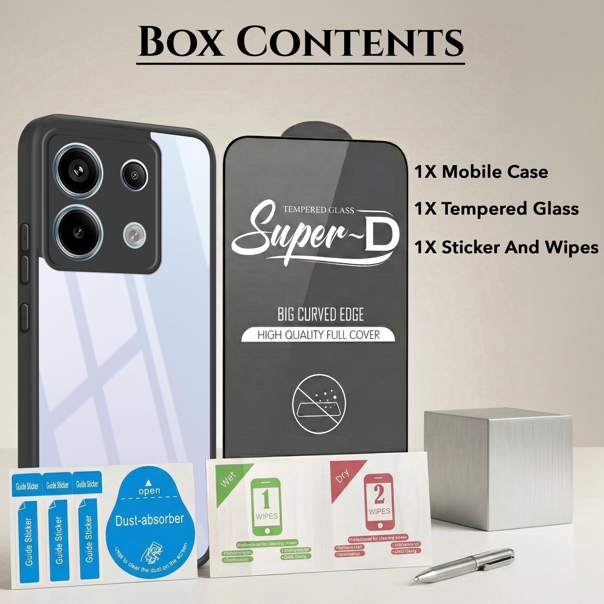 For Redmi Note 13 Pro Combo with Back Cover and 9H Tempered Glass (Lifetime Anti-Yellow | Crystal Clear Shockproof | Oleophobic Coating Screen Glass)