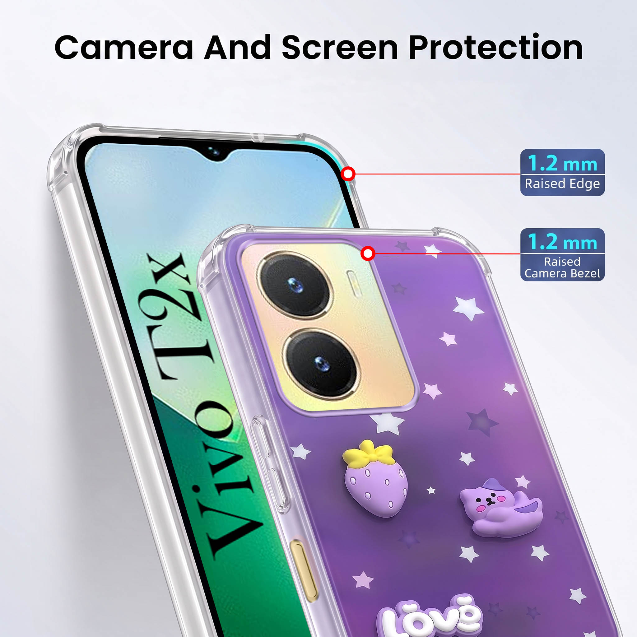 For Vivo T2x Back Cover Case (3D Cute Cartoons | Hard Back Side Soft | Matte Premium Finish | HD Printing)