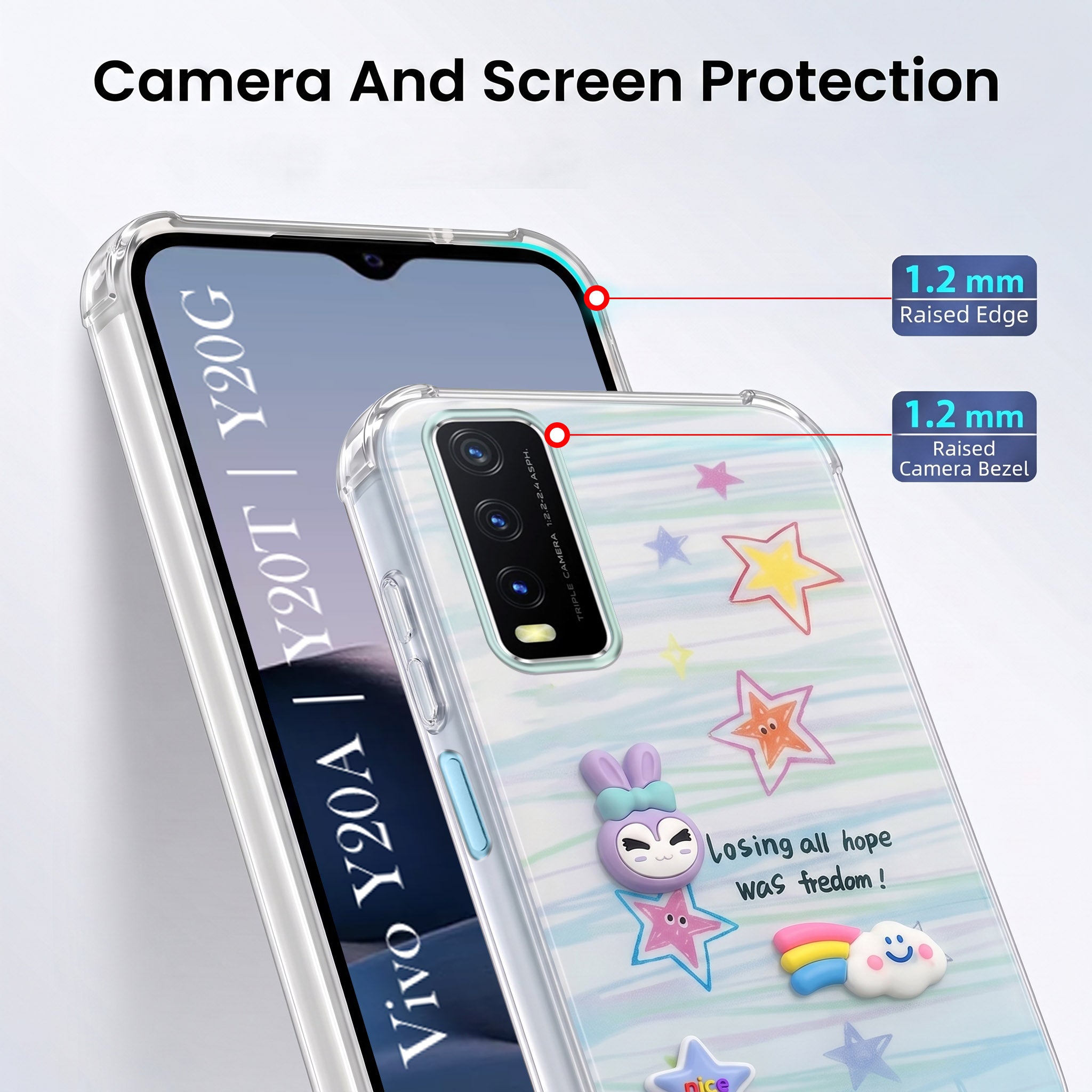 For Vivo Y20A | Y20T | Y20G Back Cover Case (3D Cute Cartoons | Hard Back Side Soft | Matte Premium Finish | HD Printing)