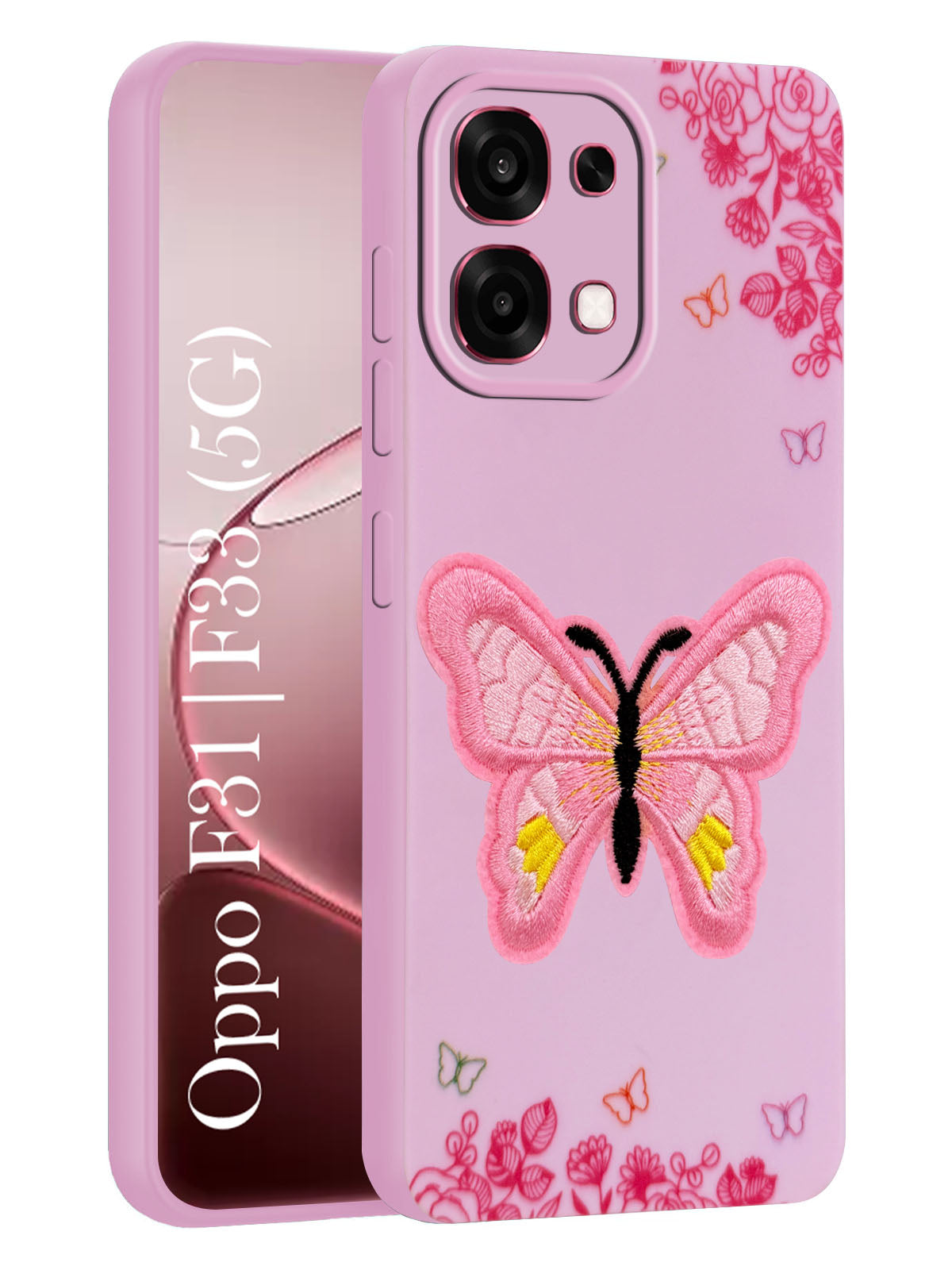 For Oppo F31 5G | Oppo F33 5G Back Cover Case (Soft Butterfly Embroidery | Women Teen Girls | Camera Protection| Matte Silicone)