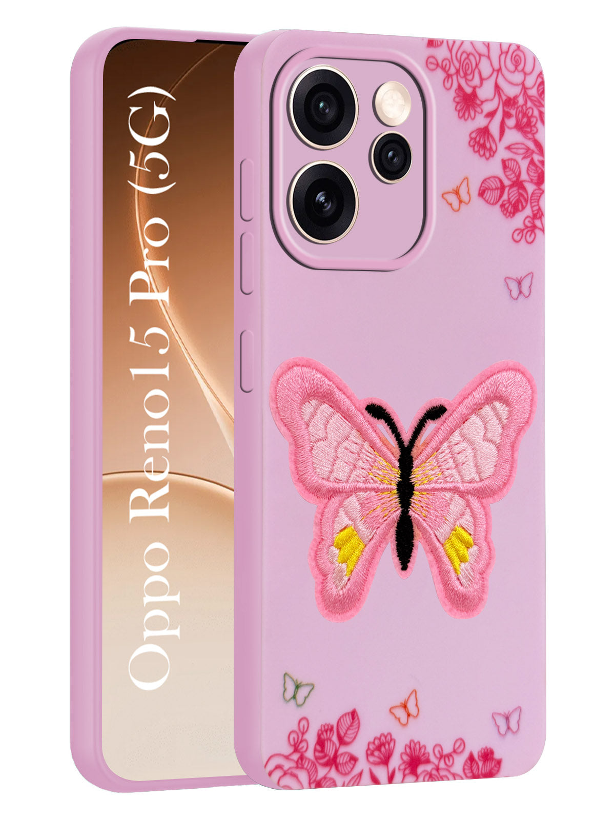 For Oppo Reno15 Pro 5G | Oppo Reno 15 Pro 5G Back Cover Case (Soft Butterfly Embroidery | Women Teen Girls | Camera Protection| Matte Silicone)