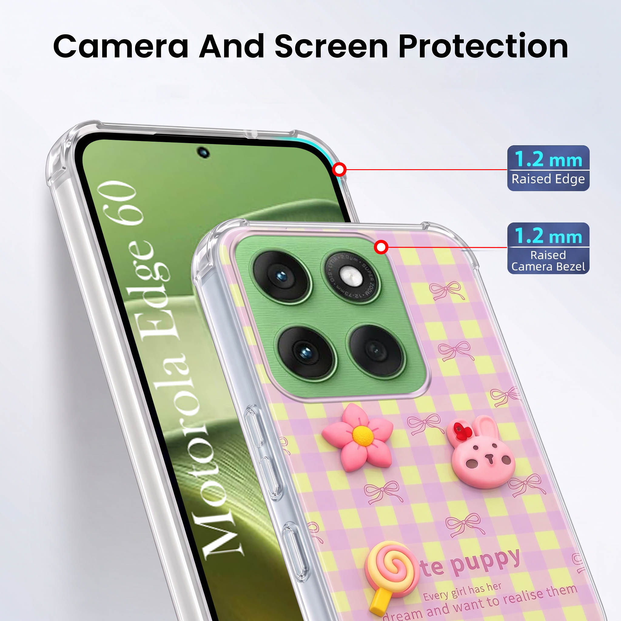 For Motorola Moto Edge 60 Back Cover Case (3D Cute Cartoons | Hard Back Side Soft | Matte Premium Finish | HD Printing)
