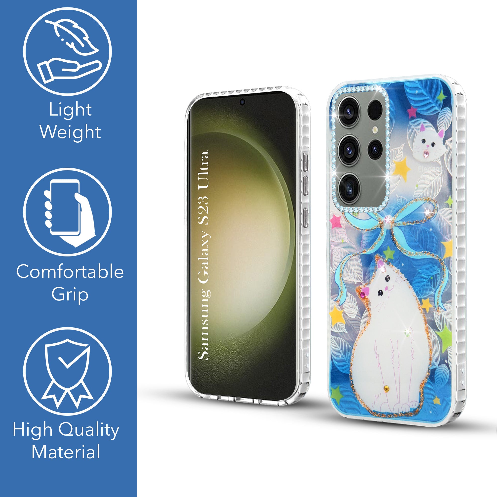 For Samsung Galaxy S23 Ultra Back Cover Case (Luxury Floral Glitter Cute Butterfly | Diamond Studded Camera Bump | Girls & Women Design)