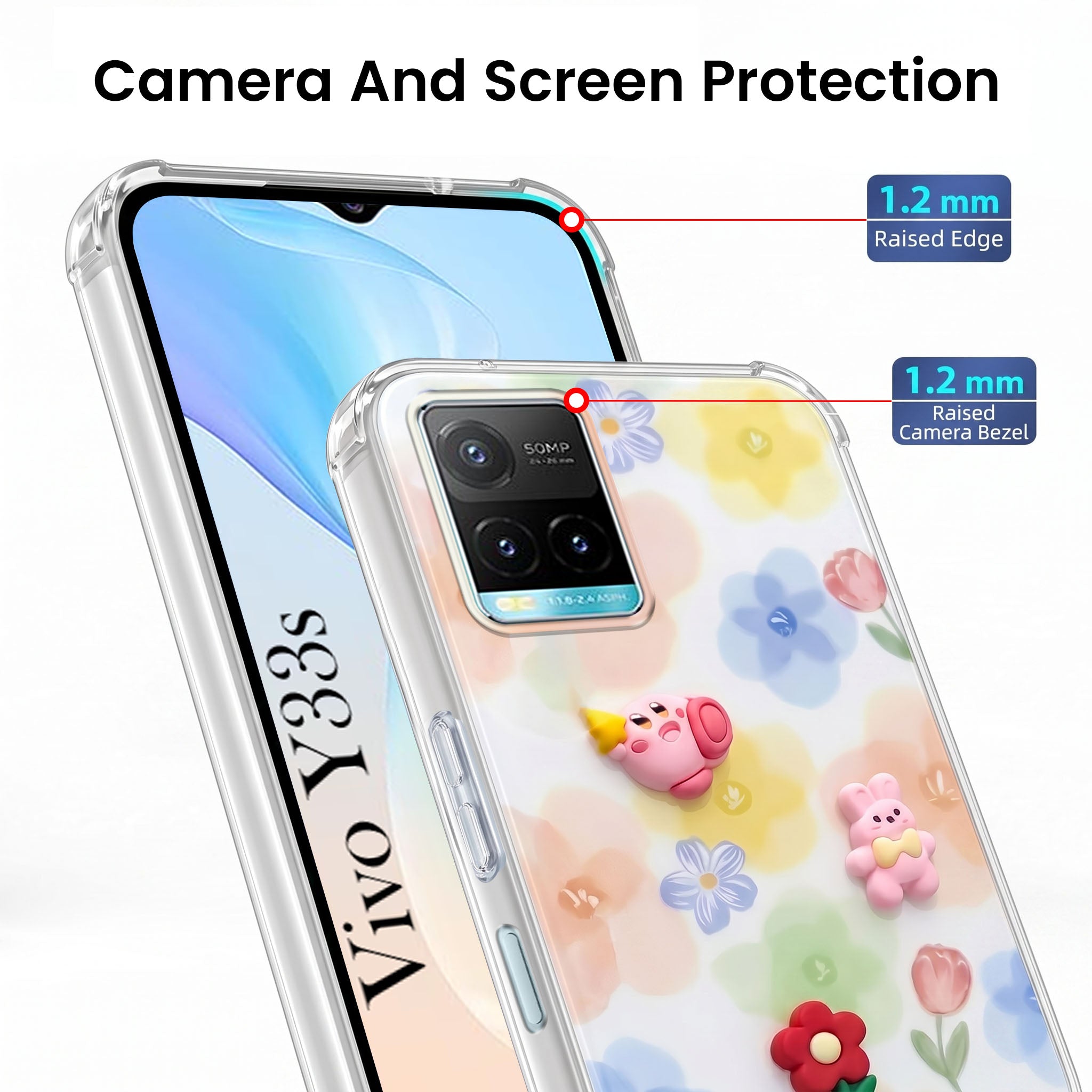 For Vivo Y33s Back Cover Case (3D Cute Cartoons | Hard Back Side Soft | Matte Premium Finish | HD Printing)