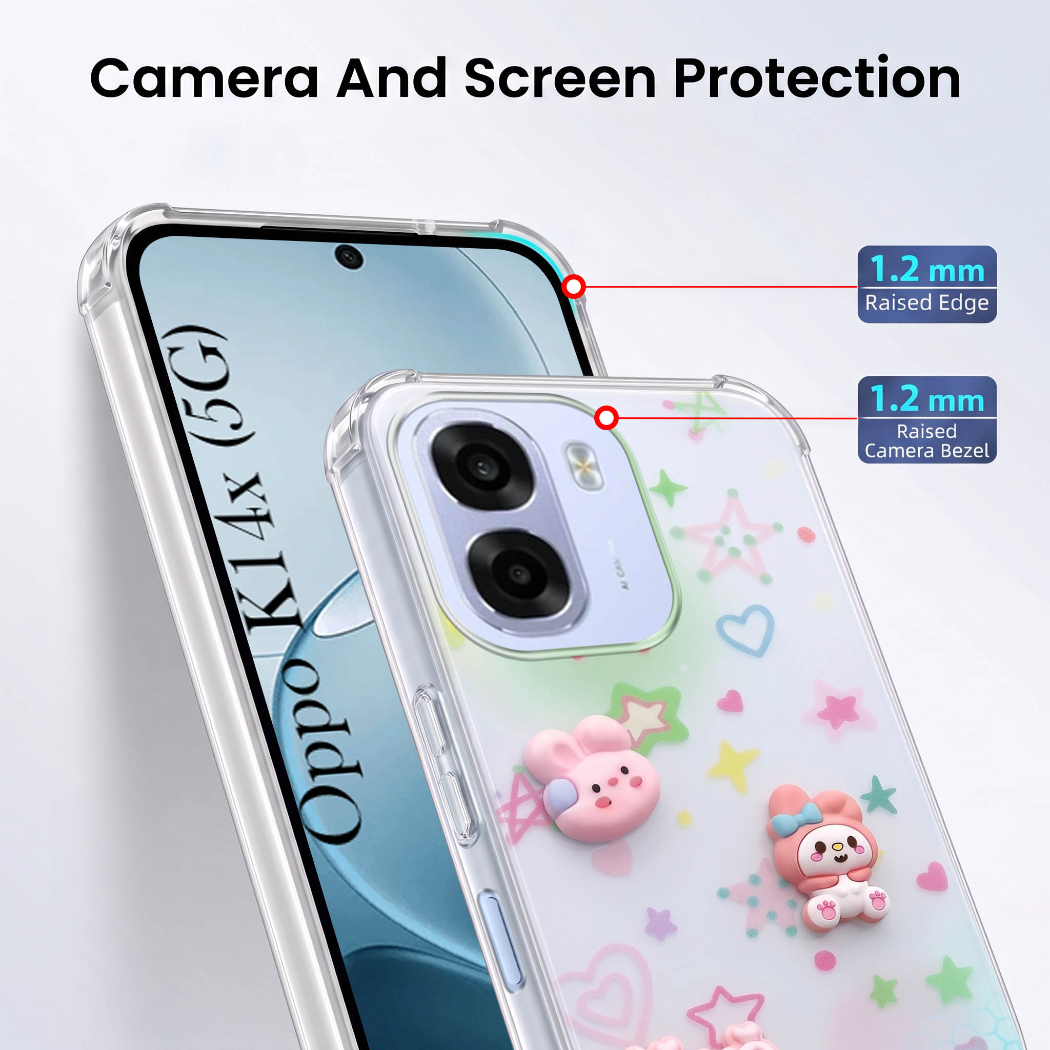 For Oppo K14x 5G Back Cover Case (3D Cute Cartoons | Hard Back Side Soft | Matte Premium Finish | HD Printing)