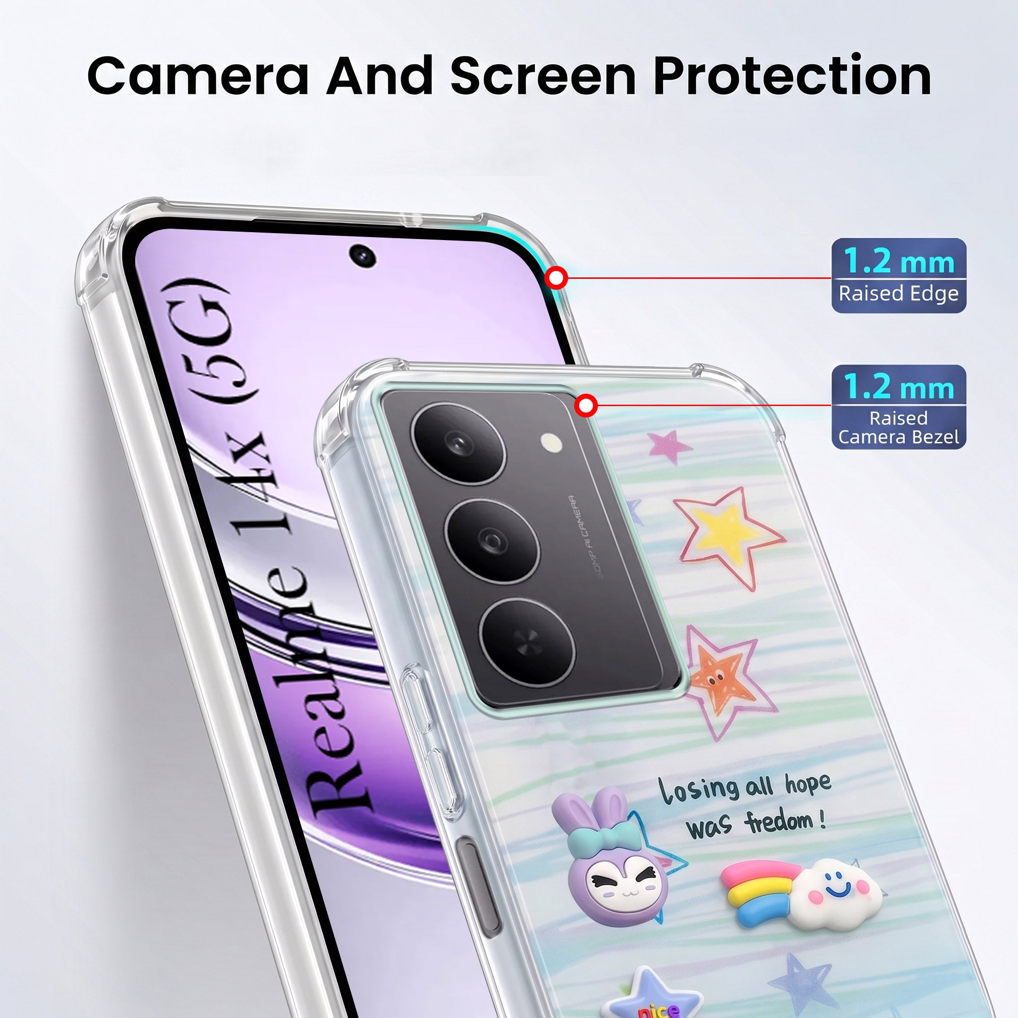 For Realme 14X Back Cover Case (3D Cute Cartoons | Hard Back Side Soft | Matte Premium Finish | HD Printing)
