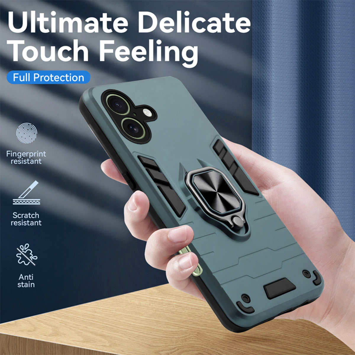 For Apple iPhone 17 Back Cover Case (Shockproof Dual Layer Polycarbonate |Ring Holder Kickstand)
