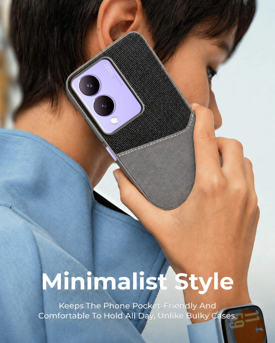 For Vivo Y17s Back Cover Case (Dual PU Leather Stitch | Professional Minimalist | Soft and Flexible)