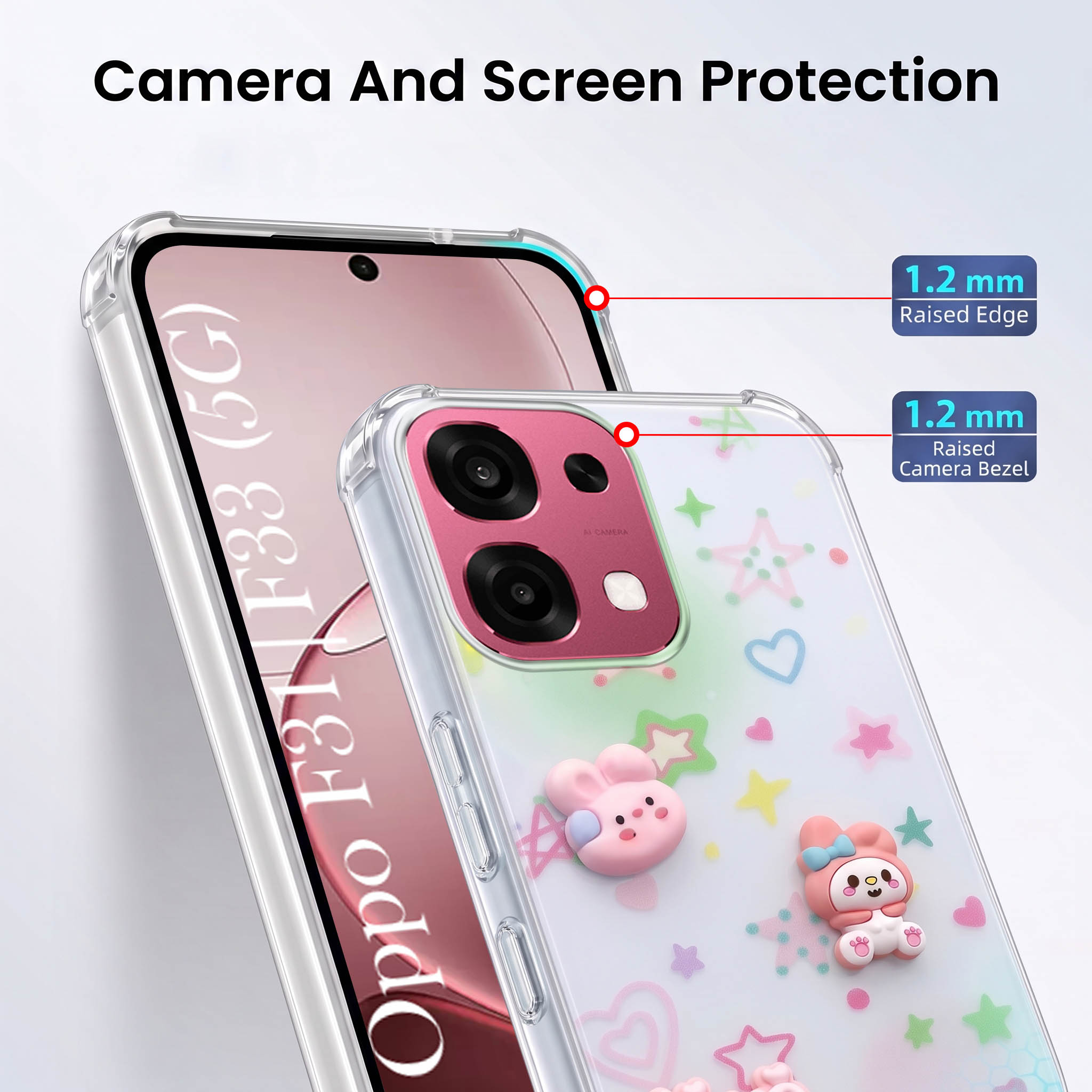 For Oppo F31 5G | Oppo F33 5G Back Cover Case (3D Cute Cartoons | Hard Back Side Soft | Matte Premium Finish | HD Printing)