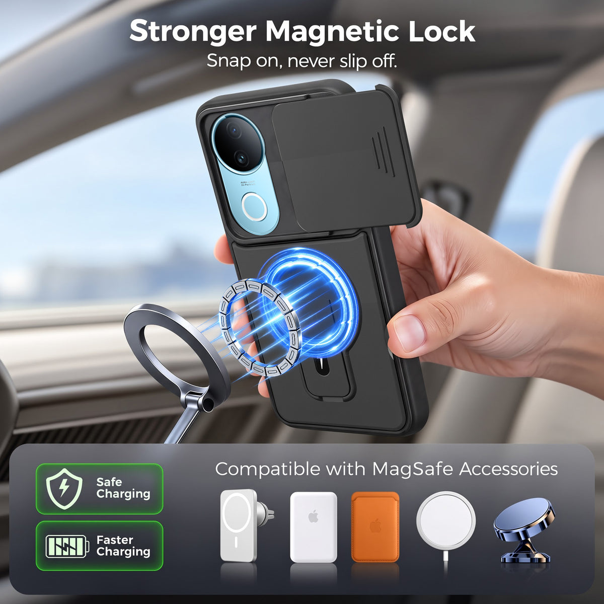 For Vivo iQOO Z10R Back Case Cover Metallic (Hybrid Armor Kickstand | Sliding Shutter Camera Protection | MagSafe Compatible)