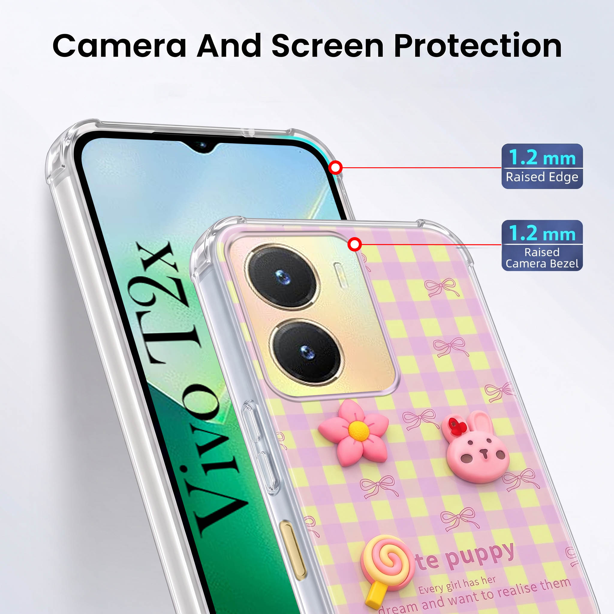 For Vivo T2x Back Cover Case (3D Cute Cartoons | Hard Back Side Soft | Matte Premium Finish | HD Printing)