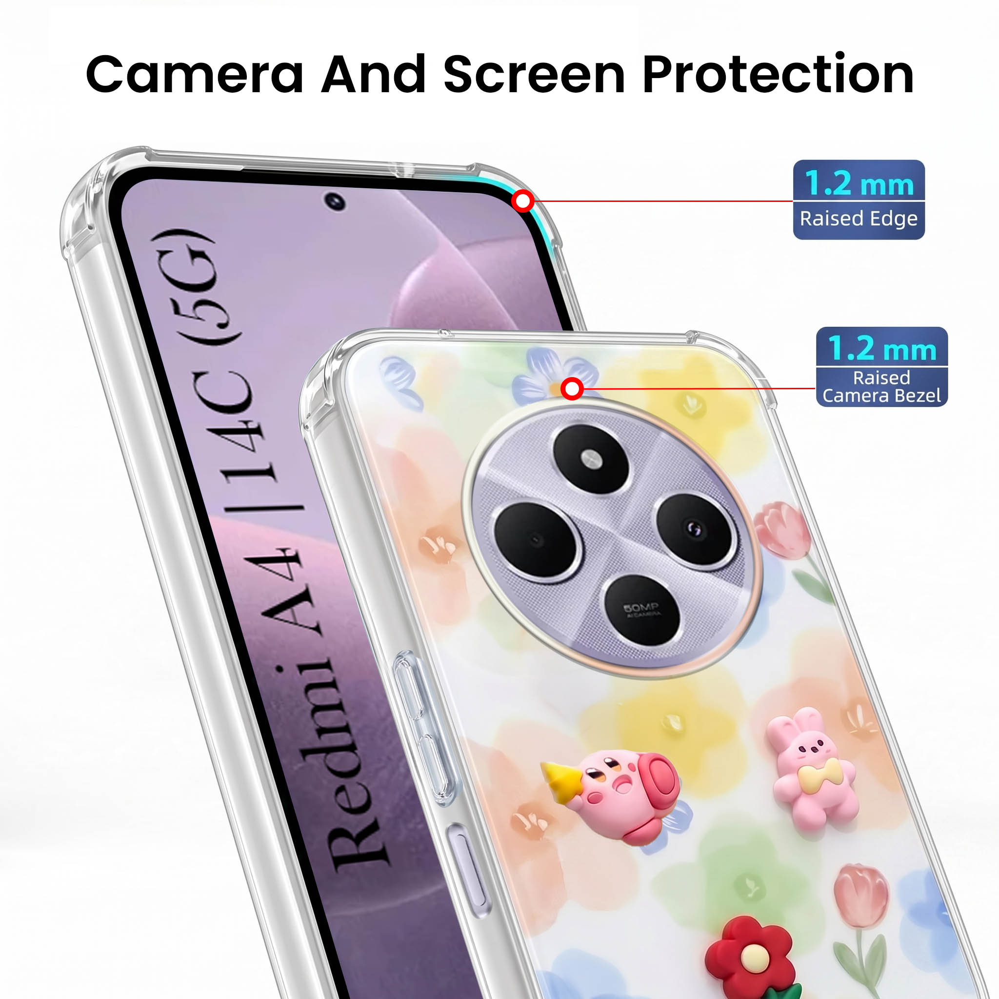 For Redmi A4 5G | Xiaomi Redmi 14C Back Cover Case (3D Cute Cartoons | Hard Back Side Soft | Matte Premium Finish | HD Printing)
