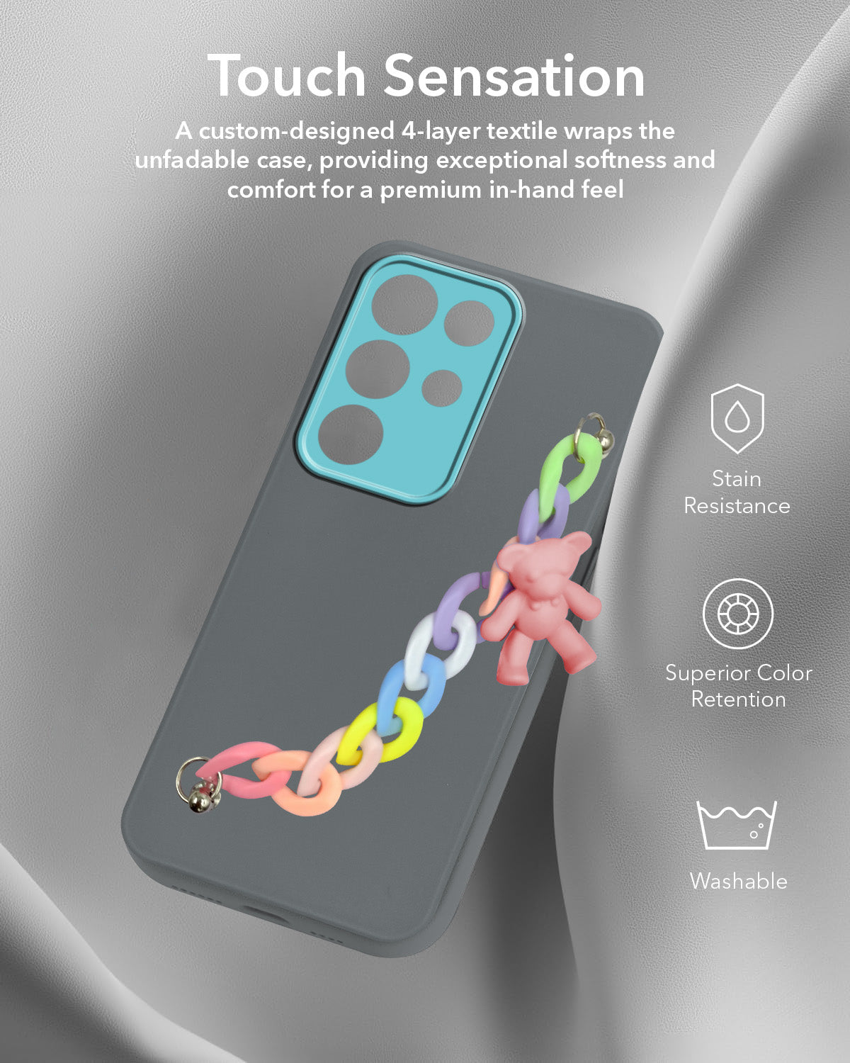 For Realme 15X Back Cover Case (Matte Finish |Wrist Hanging Chain | Teddy Bracelet Charms | Full Camera Protection)