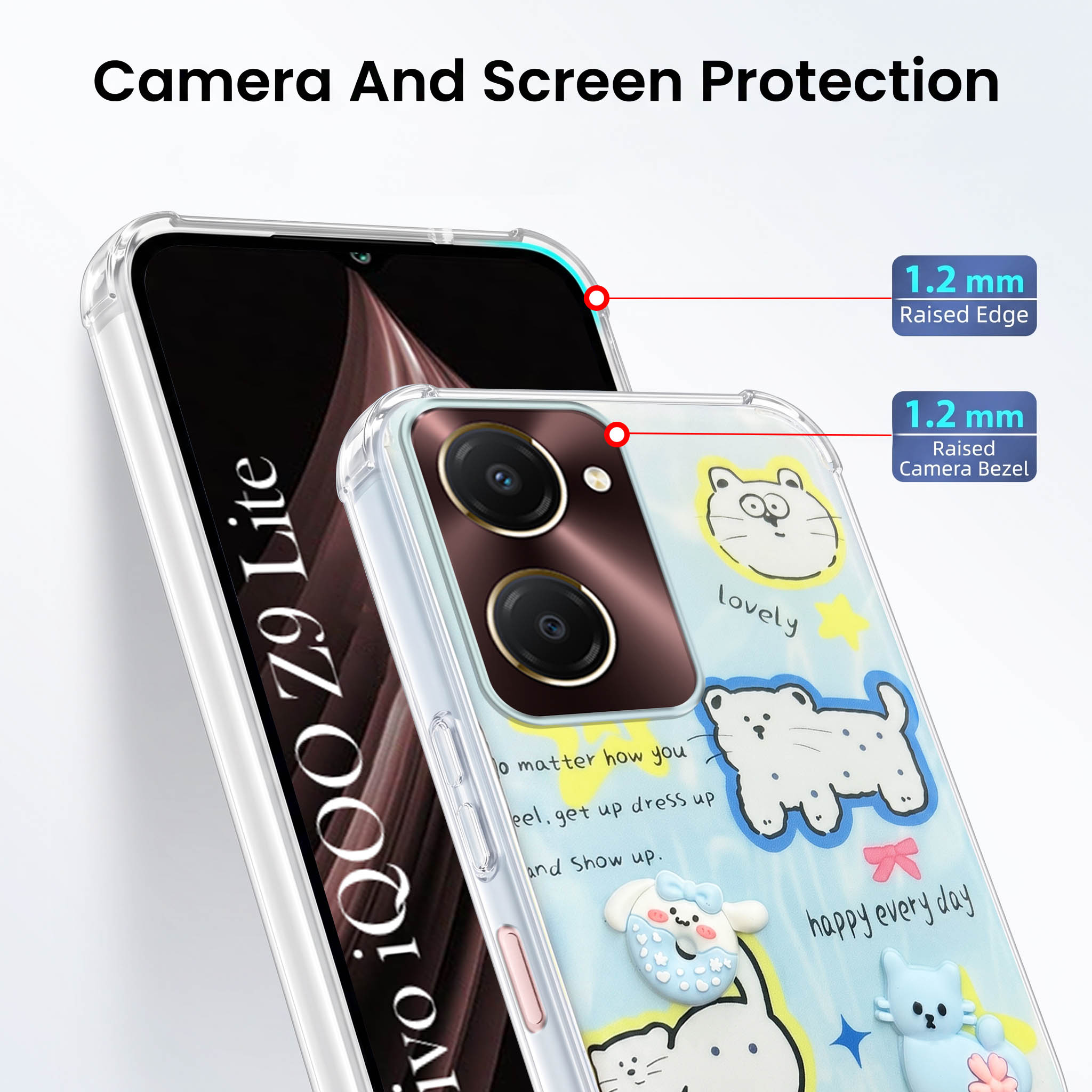 For Vivo iQOO Z9 Lite 5G Back Cover Case (3D Cute Cartoons | Hard Back Side Soft | Matte Premium Finish | HD Printing)