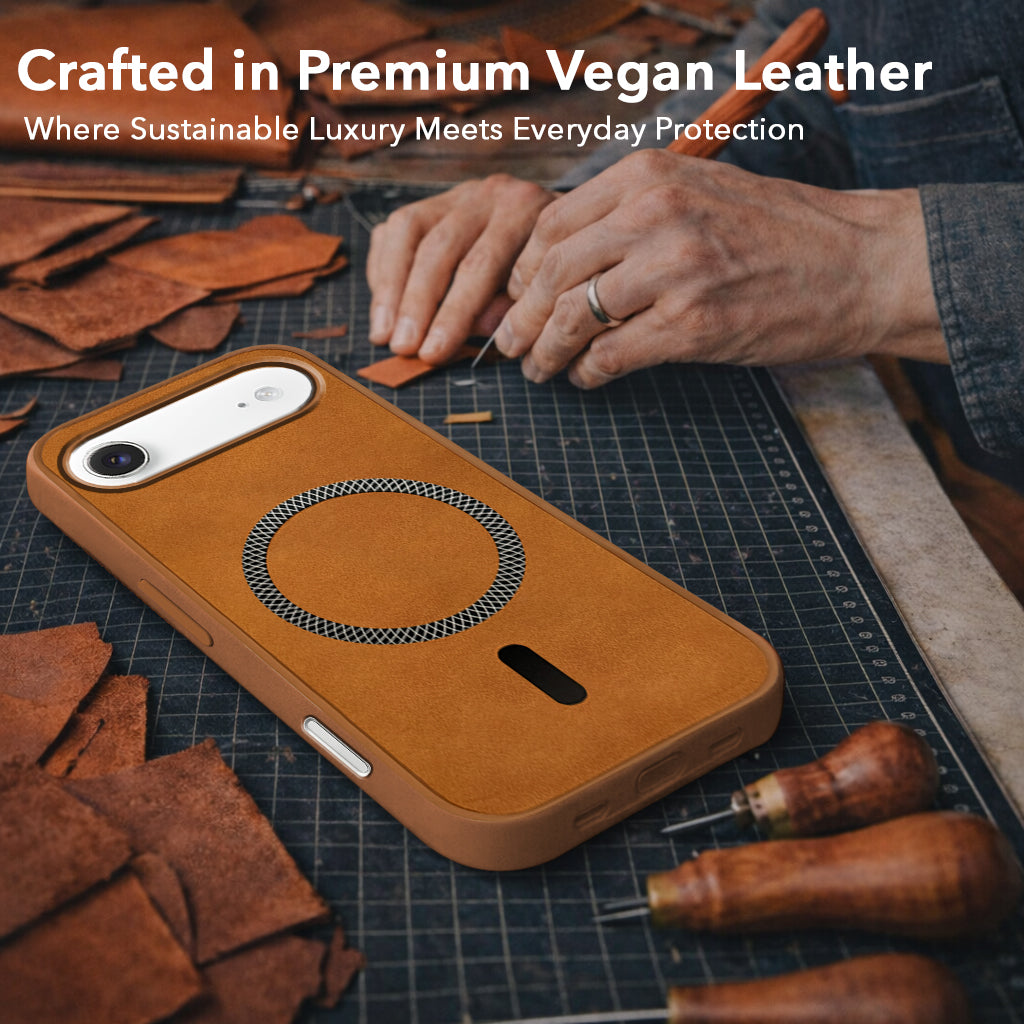 For Apple iPhone 17 Air Back Cover Case Leather Finish (MagSafe Compatible Wireless Charging | Soft Touch | Camera Bump Protection)
