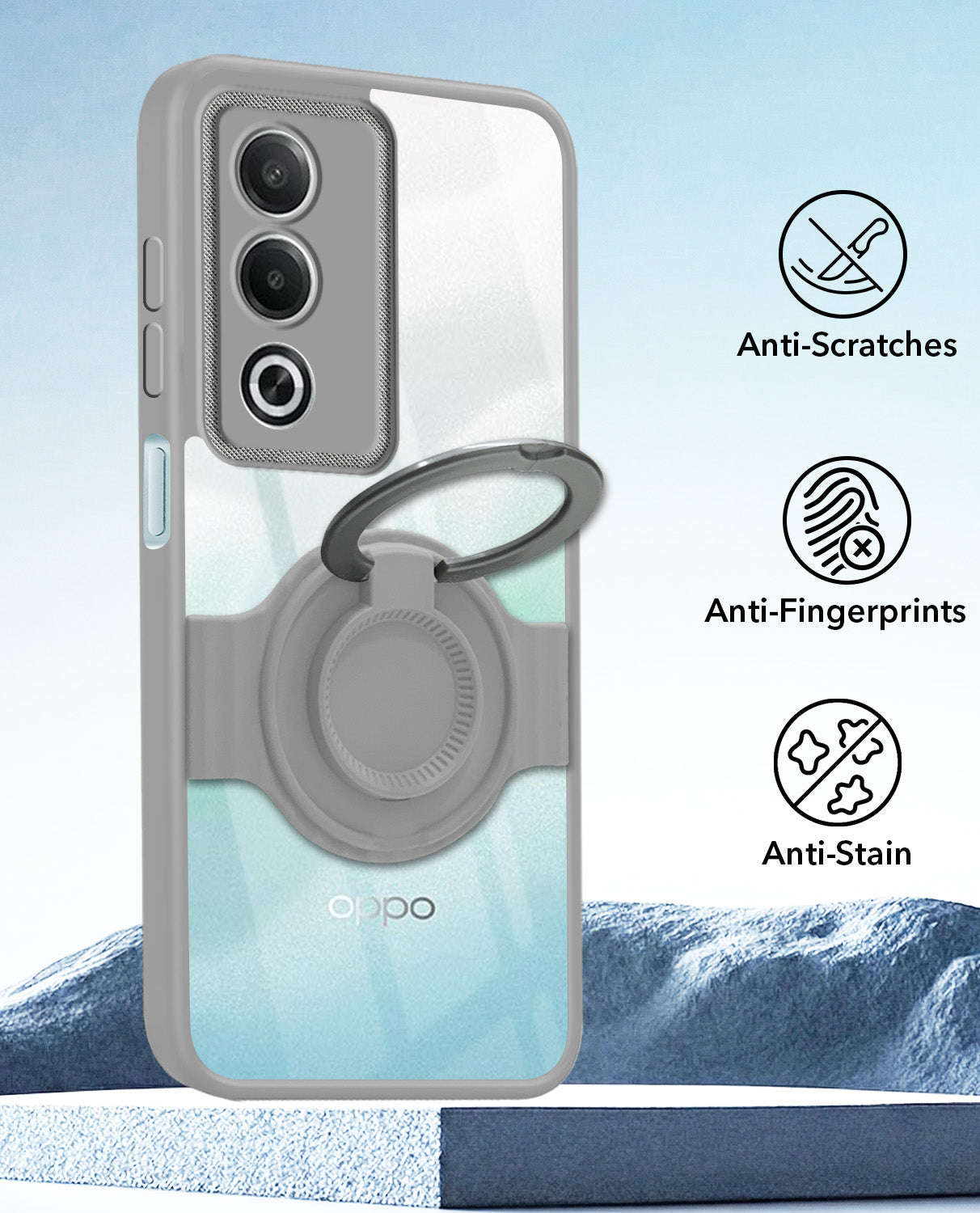 For Oppo K12x 5G Back Cover Case with stand (Built-in Ring Holder Kickstand | Lifetime Anti Yellow | Camera Protection)