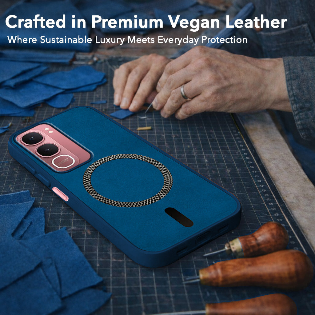 For Vivo Y31 5G Back Cover Case Leather Finish (MagSafe Compatible Wireless Charging | Soft Touch | Camera Bump Protection)