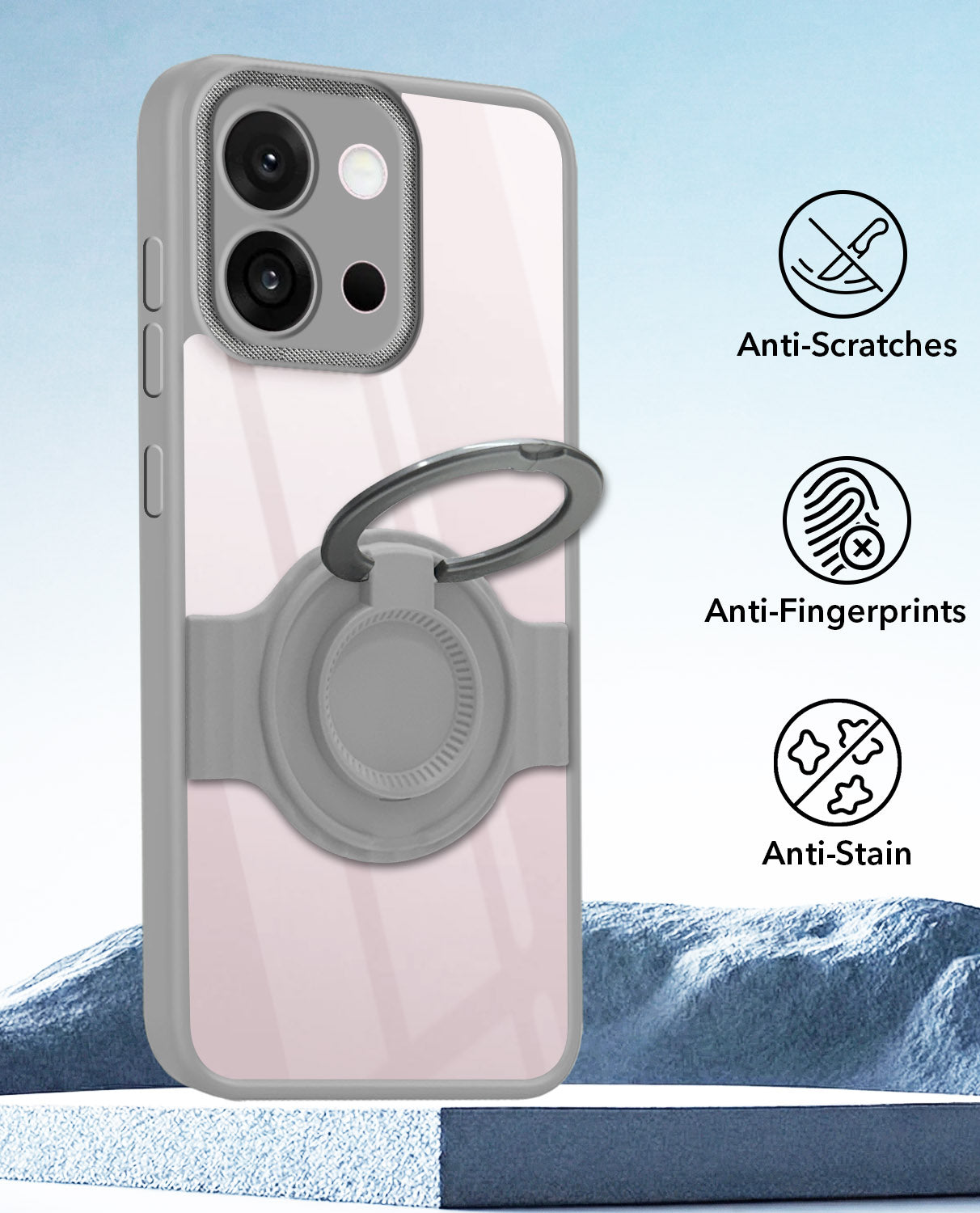 For OnePlus 13S Back Cover Case with stand (Built-in Ring Holder Kickstand | Lifetime Anti Yellow | Camera Protection)