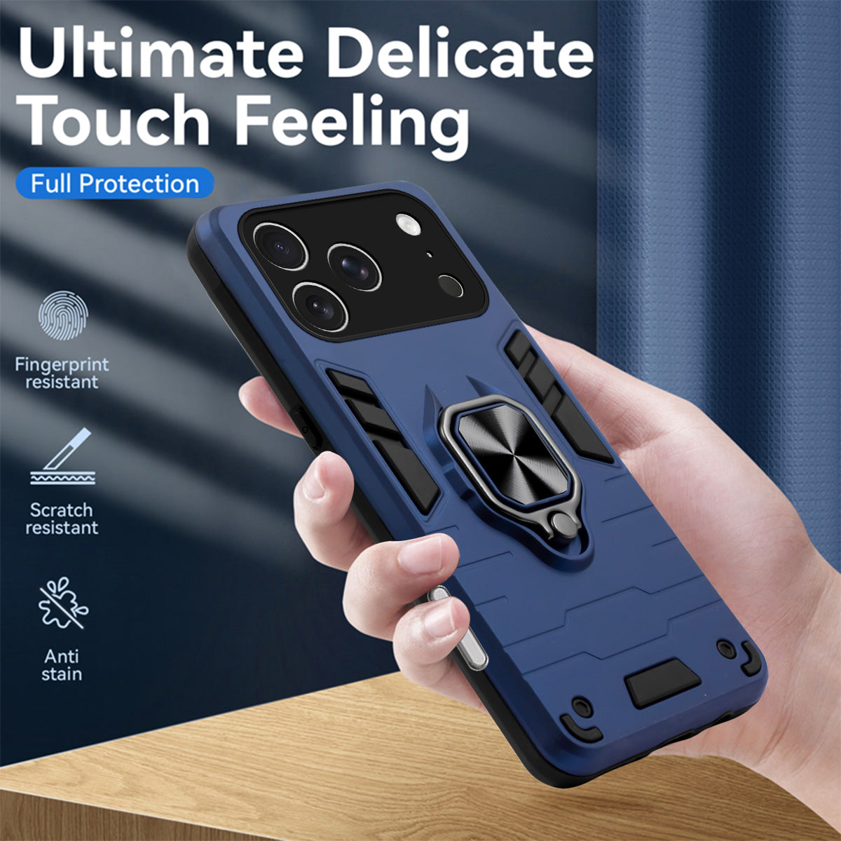 For Apple iPhone 18 Pro Back Cover Case Hybrid Armor (Shockproof Dual Layer Polycarbonate |Ring Holder Kickstand)