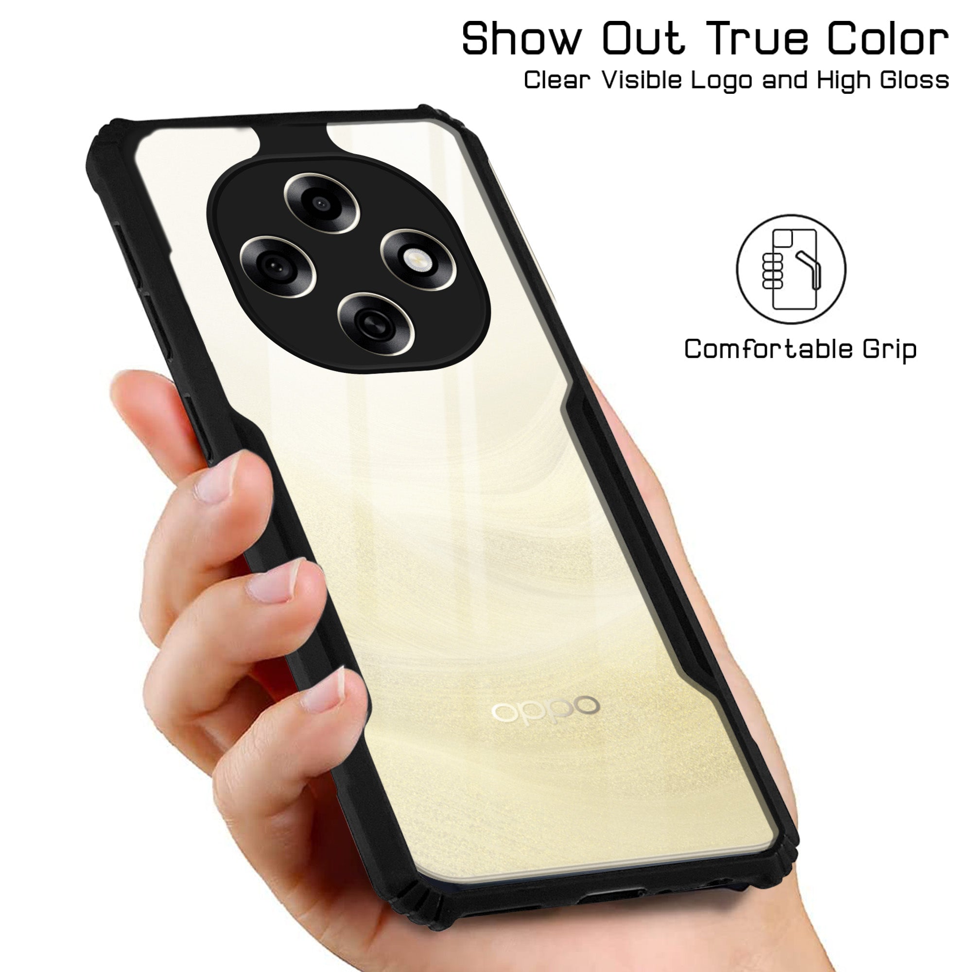 For Oppo F31 Pro Back Cover Case Hybrid Shockproof with Polycarbonate Clear Panel | Professional Black)